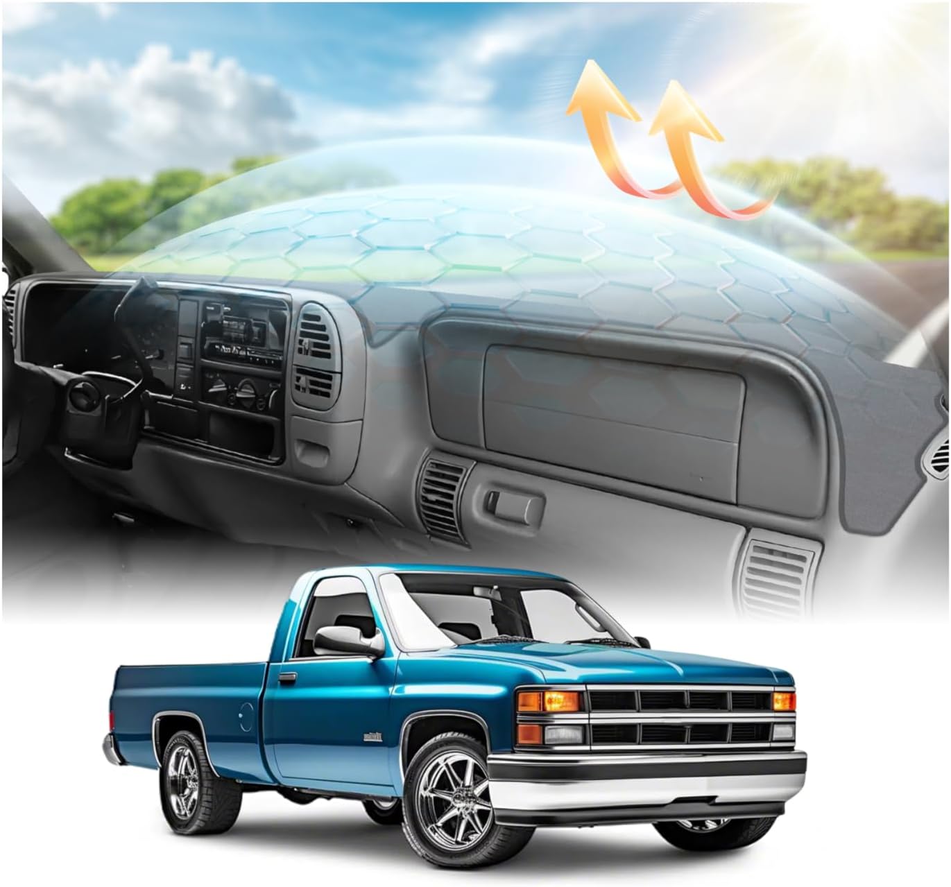 CARTIST Gray Dash Cover for 1997-2000 Chevy Chevrolet Silverado/GMC Sierra C/K 1500 2500 3500&1997-1999 GMC Yukon/Chevy Tahoe Polyester Dashboard Cover Mat Interior Protector Accessories