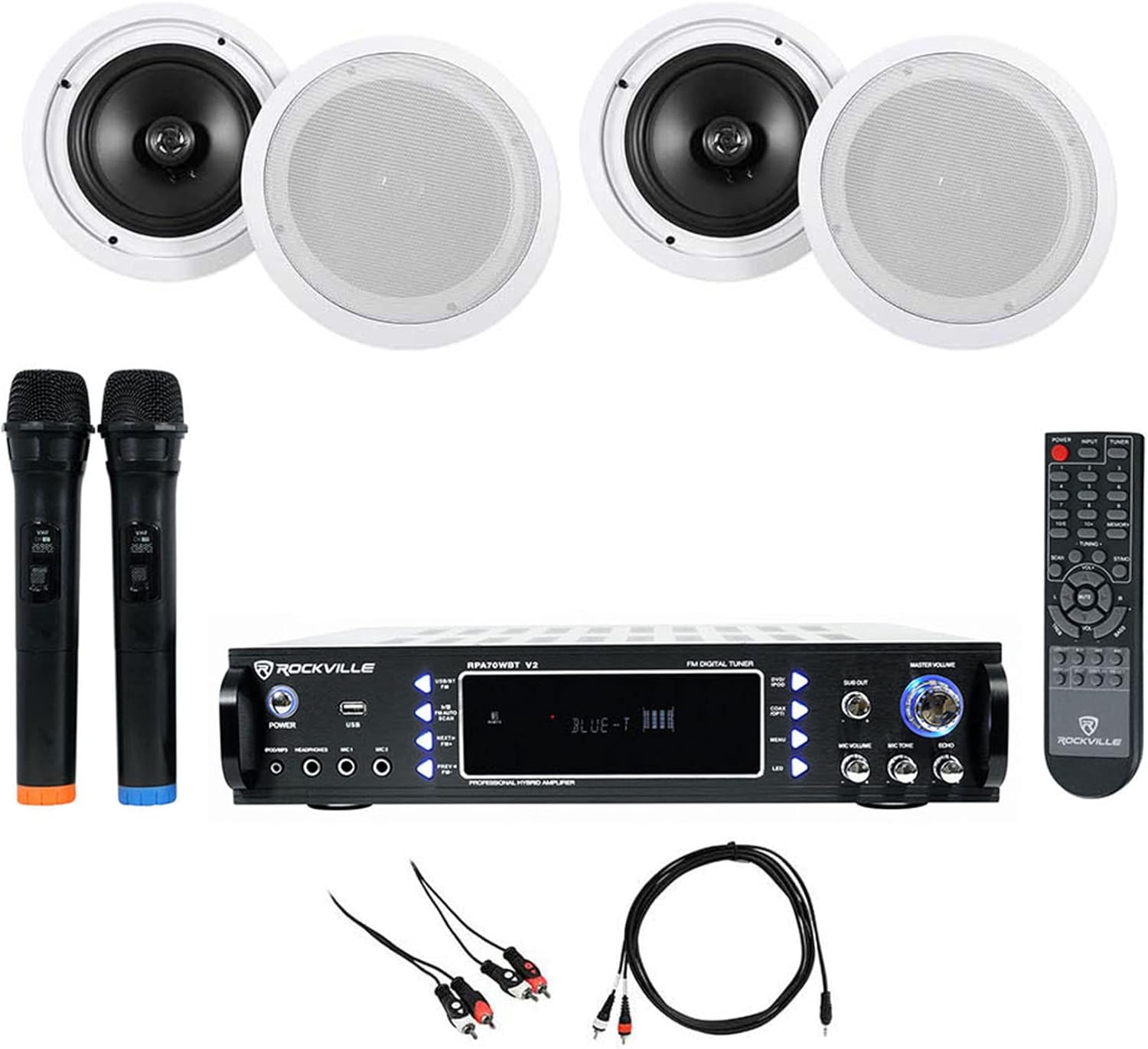 Rockville RPA70WBT Bluetooth Karaoke Amplifier+(4) 8" Ceiling Speakers