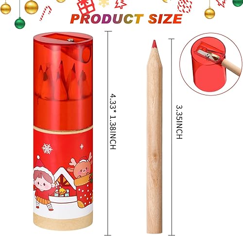 Miniatura 2 de Zhanmai Paquete de 24 mini lápices de colores de Navidad con sacapuntas, juego de lápices de dibujo con tubo de almacenamiento, lápices de colorear