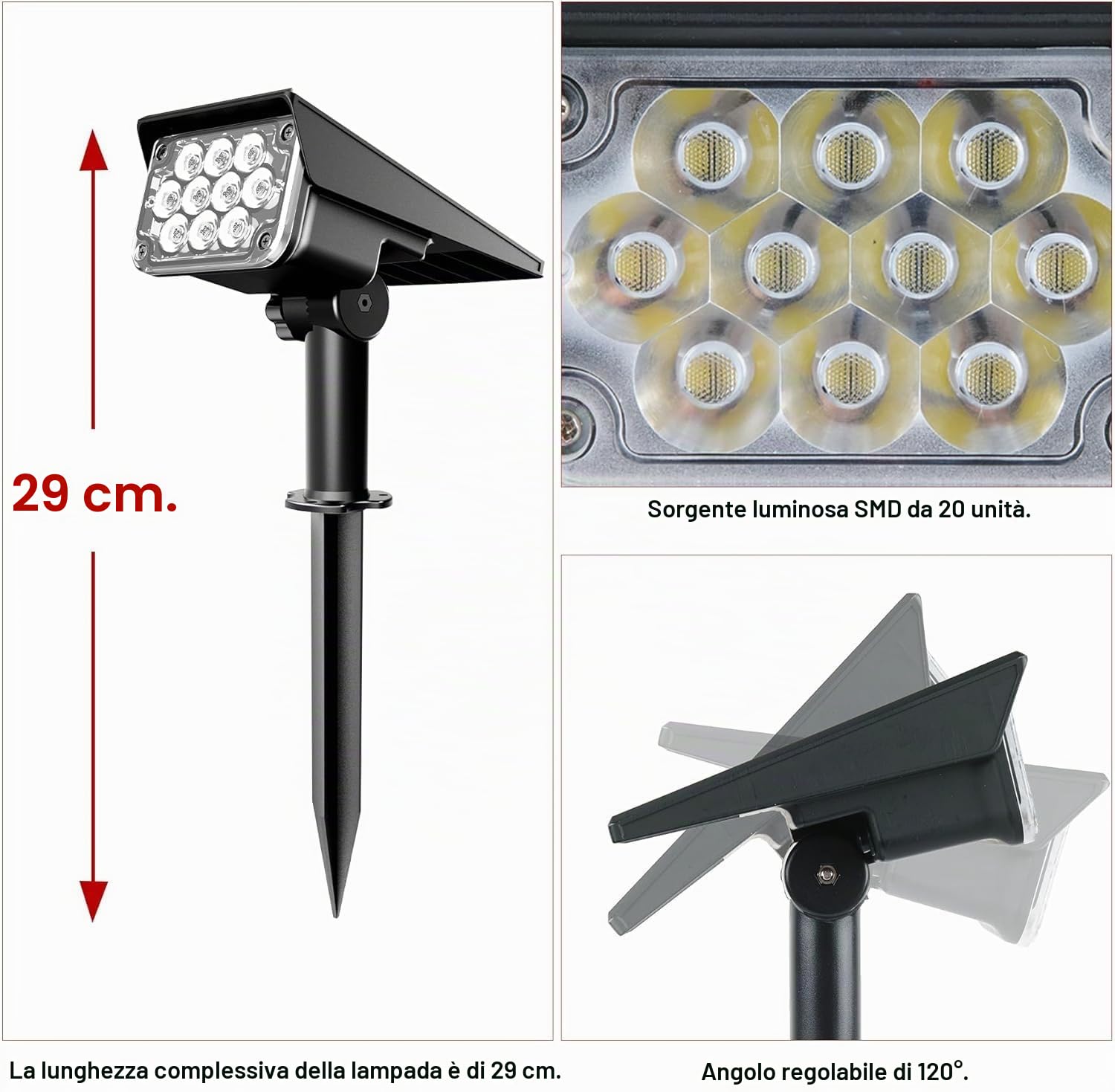 NATPOW Faretti Solari a LED da Esterno, 4 pezzi Verde Lampade Solari da Giardino Potenti, 20 LEDs Faretto Solare, IP65 Impermeable per Giardino, Patio, Vialetto, Natale