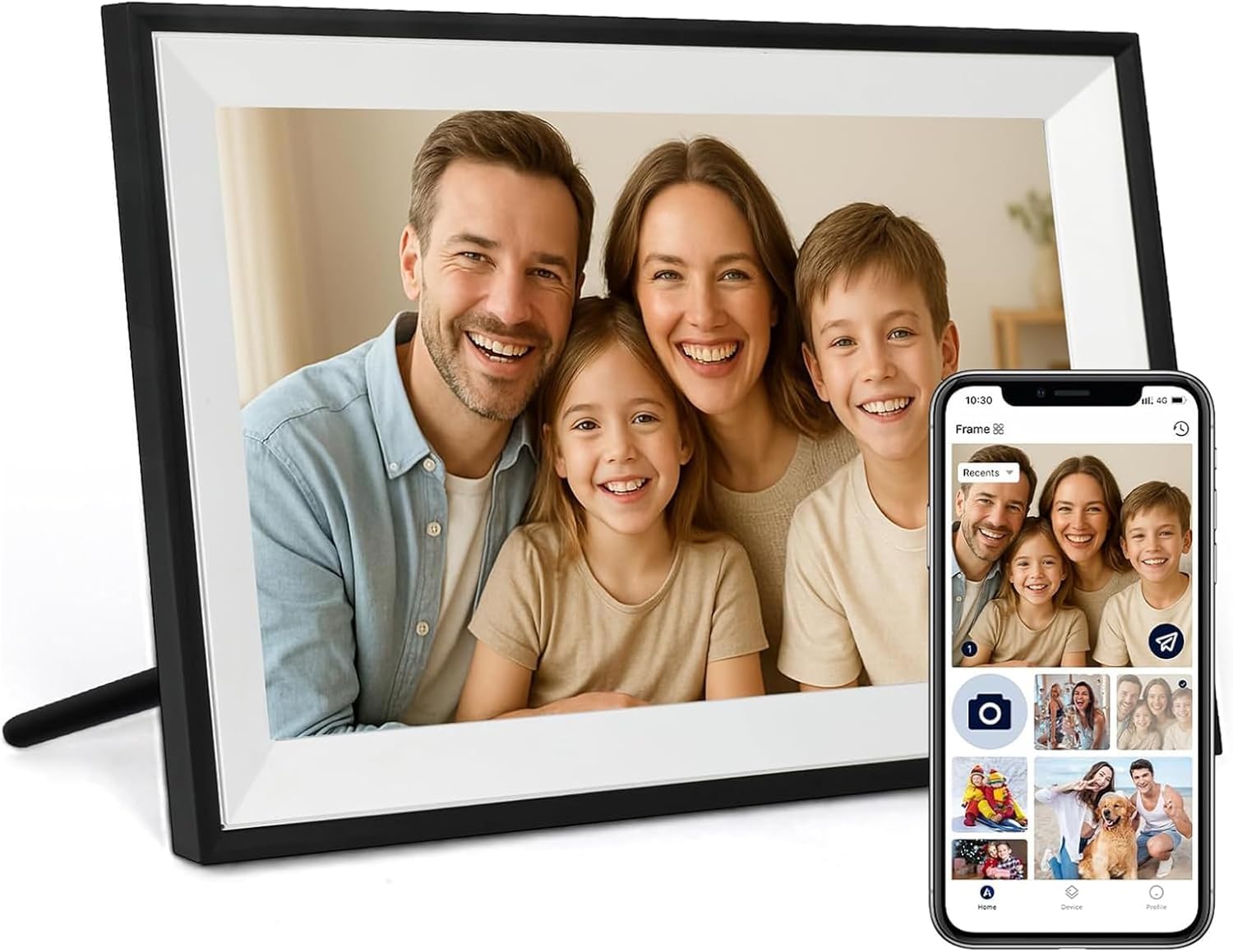 FUNCARE Cadre Photo Numérique WiFi 10,1 Pouces, Mémoire 32 Go, Écran Tactile HD 1280x800 IPS, Partage de Photos Vidéos Via APP, Rotation Automatique, Support Multilingue