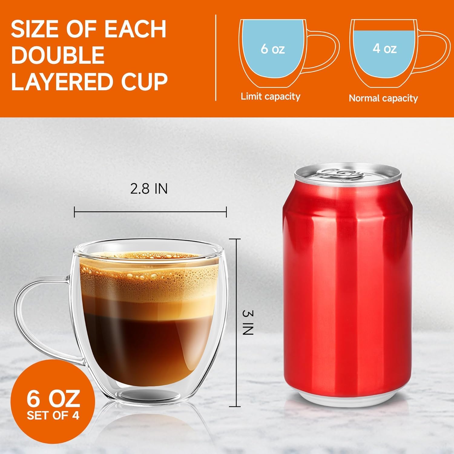 Lot De 4 Tasses Expresso Double Paroi En Verre Borosilicate 150 Ml – Isothermes, Transparentes, Sans Poignée, Idéales Pour Café, Thé & Boissons Chaudes