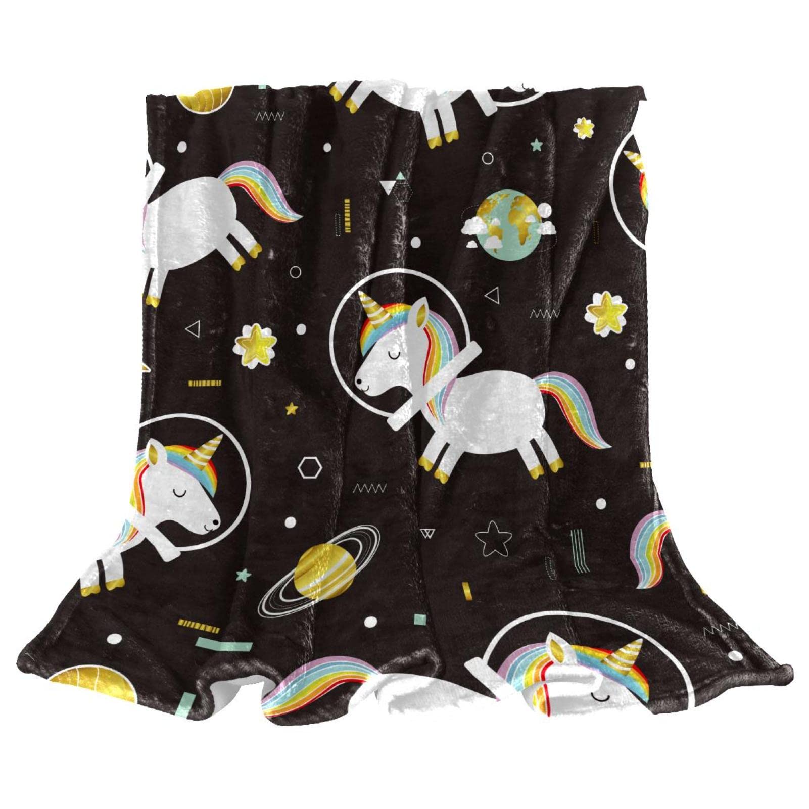 Couverture polaire licorne et planètes douce pour lit enfant et canapé