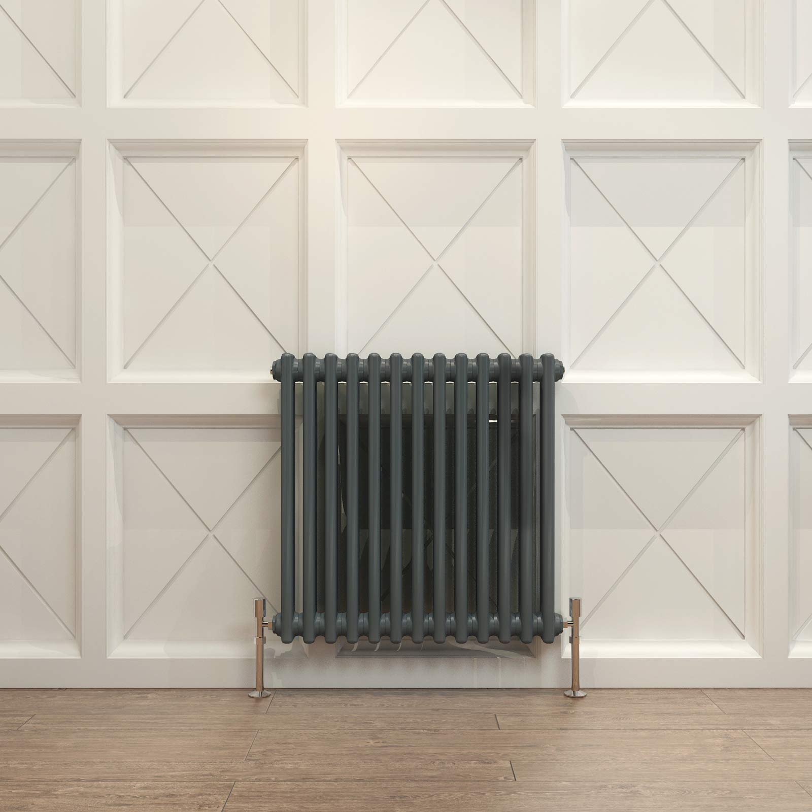 Acezanble∣2 Column Radiator, Horizontal 600mm Anthracite Wide Low Tradiontal Cast Iron Style Radiator Centre Heating for Window Hallway — image 1