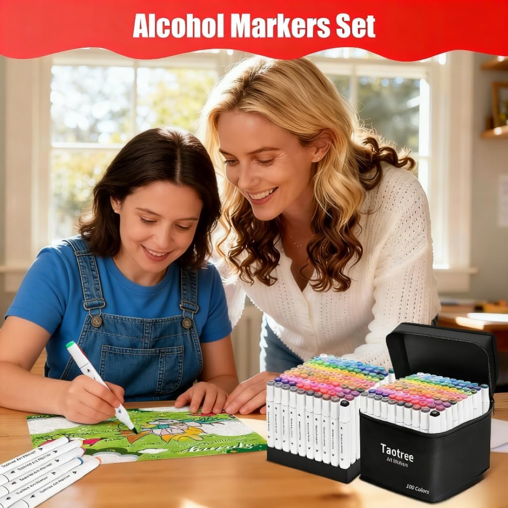 Taotree Alcohol Markers Set 120 Colors with Case & Holders, Dual Tips Art Coloring Markers Pens, Chisel & Fine Sketch Pens Art Supplies for Artist Adult Coloring Books Drawing, Painting, Sketching