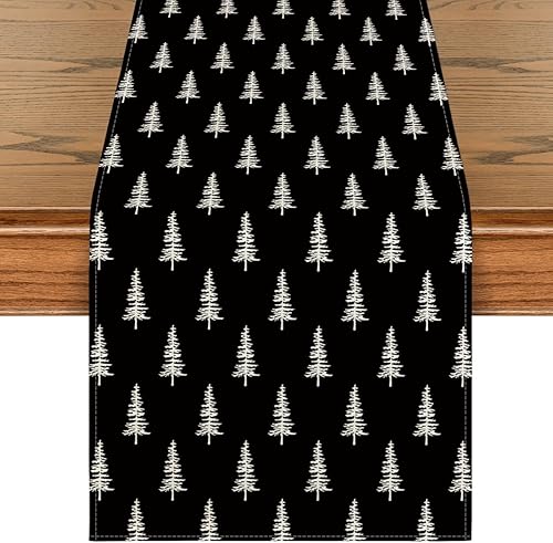 Miniatura 12 de Artoid Mode Camino de mesa de madera para árbol de Navidad, decoración de mesa de comedor de cocina de invierno de temporada para decoración de