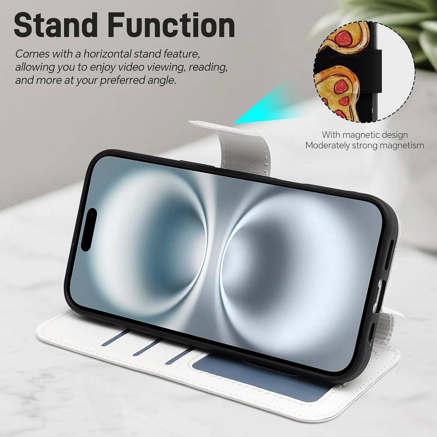 Heart Pizza Slices Compatible with iPhone 16/16 Plus/16 Pro/16 Pro Max/16 E Case Phone Wallet Card Holder Flip Cover with Wrist Strap