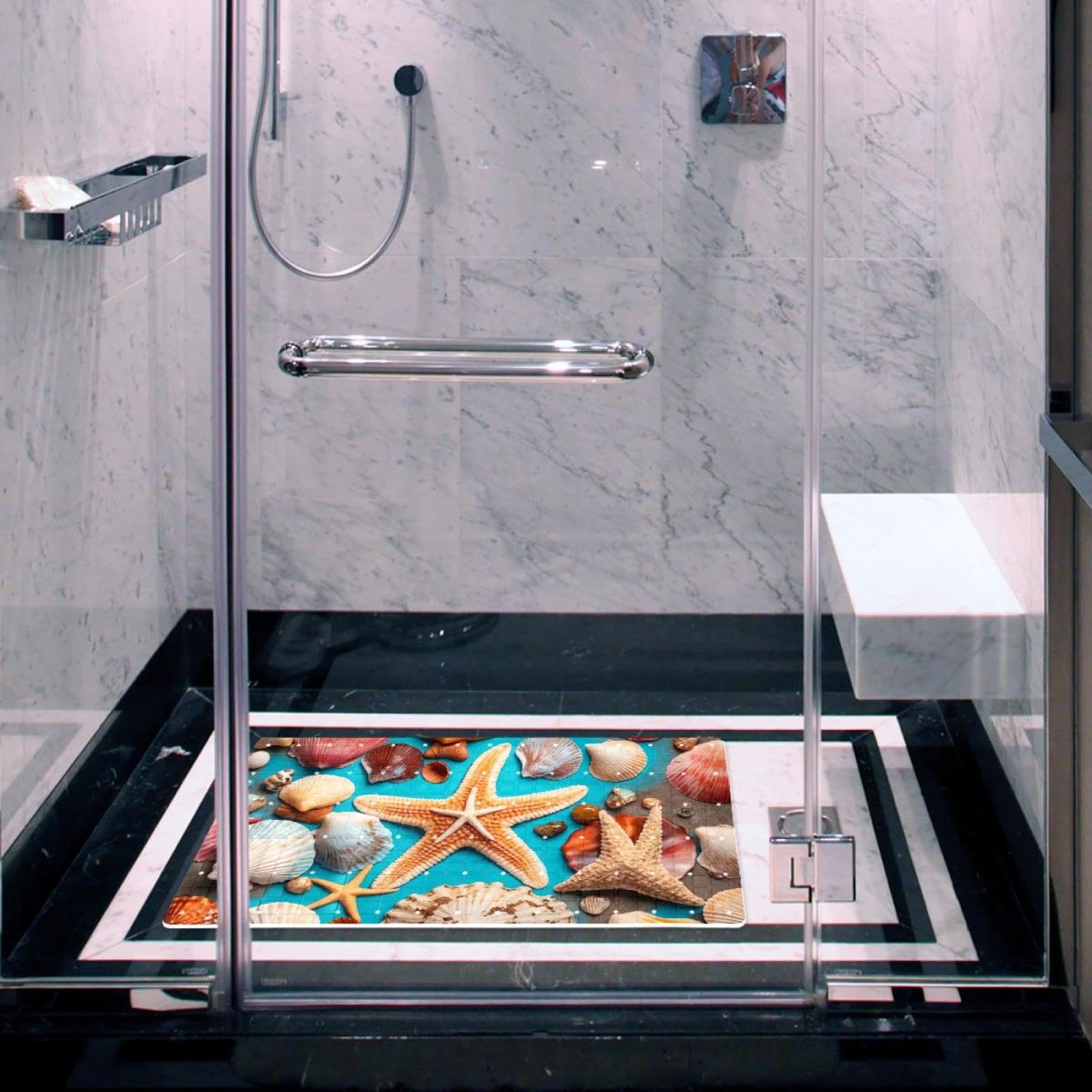 Badematte mit Seestern-Motiv, Duschmatte für Innendusche, rutschfeste PVC-Badewannenmatten für Badezimmer, nasse Duschbereiche (38,5 x 68 cm)