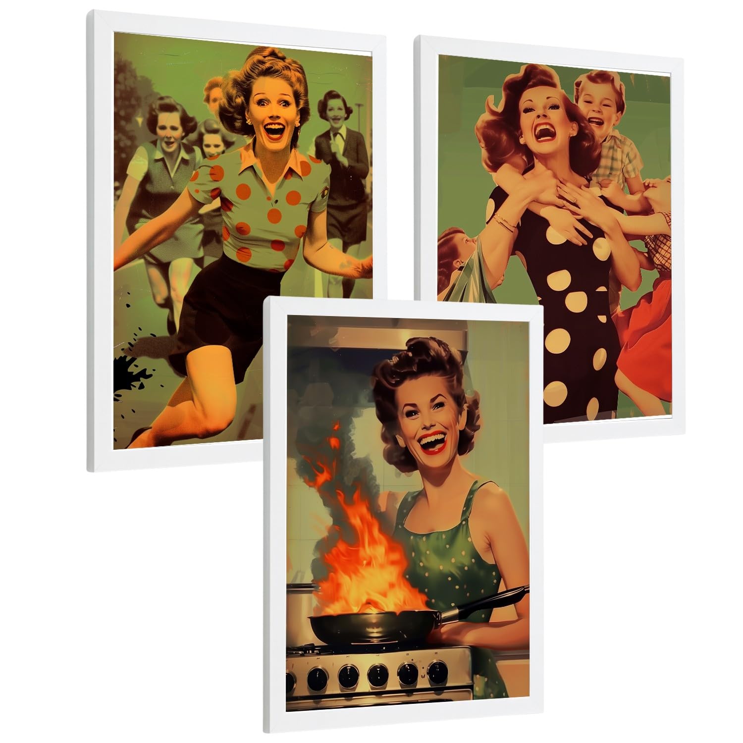 Nacnic Zestaw 3 Plakatów Ściennych Z Wizerunkiem Kobiety Pin-Up W Stylu Retro, Nowoczesny Wystrój W Stylu Vintage Do Salonu, Sypialni, Kuchni I Łazienki A3 Biała Ramka