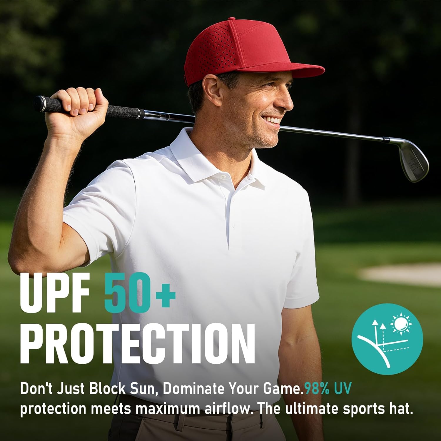 AOPREL Flat Brim Baseball Cap for Men Adjustable Water-Resistant Performance Hat with Breathable Laser Perforated