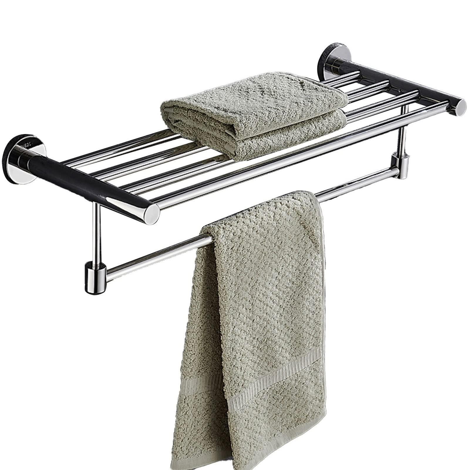 LMYSXAOZ 304 Stainless Steel Towel Shelf Rail 40cm-120cm Bar Wall Mounted Rack Holder for Bathroom or Kitchen-Polished Silver Finish (Size : 40cm)