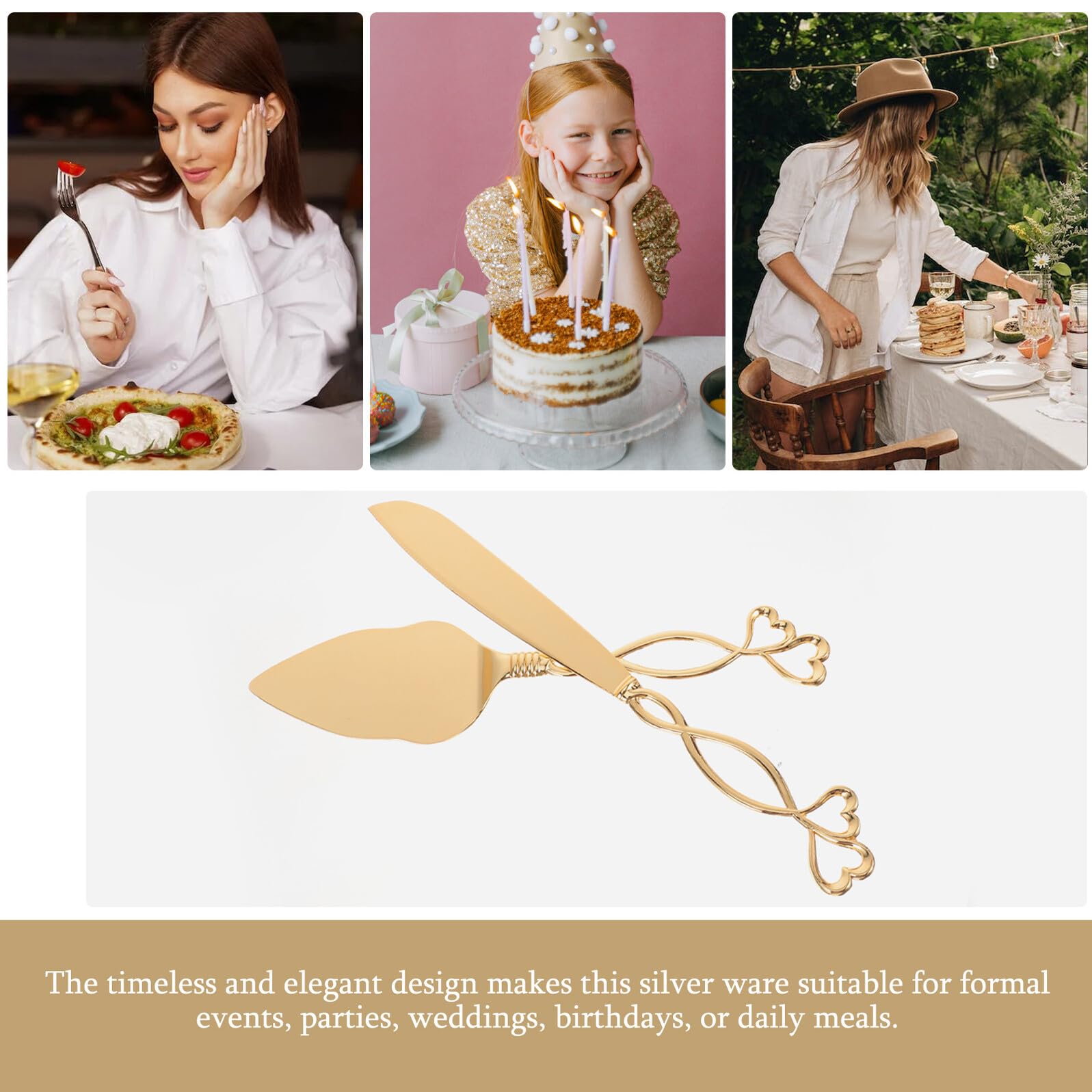2 Piezas Cortador y Espátula para Pasteles de Boda Diseño Elegante Dorado Fácil de Limpiar Utensilios para Recepción y Celebraciones Formales