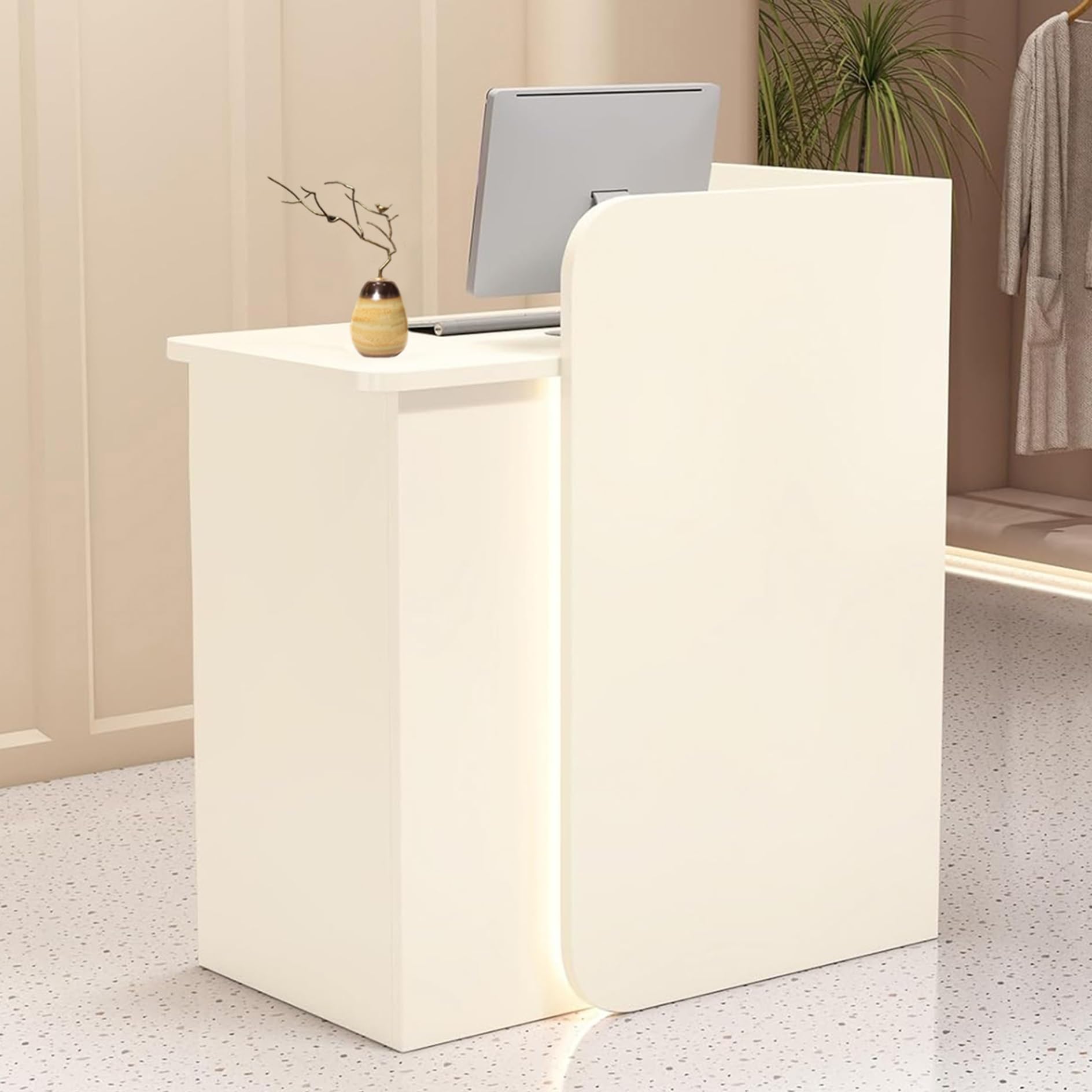 Banco Reception Estetica con Luce e Cassetti, Bancone Cassa Negozio, Bancone Ufficio, Cassette di Ricevimento, per Sale Aziendali, Negozi di Frutta, Reception Alberghiere (White, 60X45X100