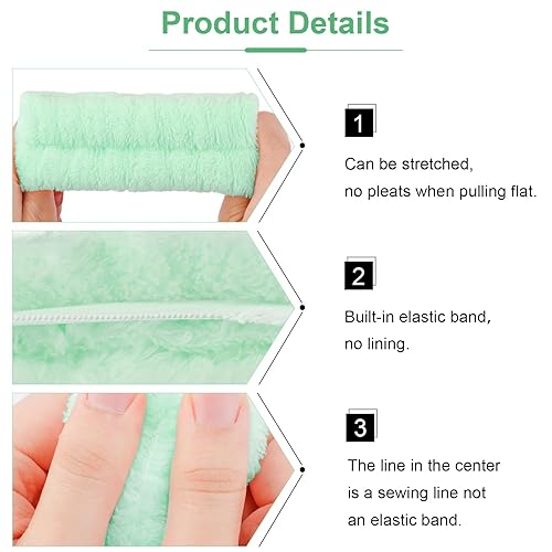 Miniatura 5 de VELSCRUN Paquete de 6 diademas de spa, diadema de maquillaje, diadema de lavado facial, diademas para el cuidado de la piel, banda de esponja verde