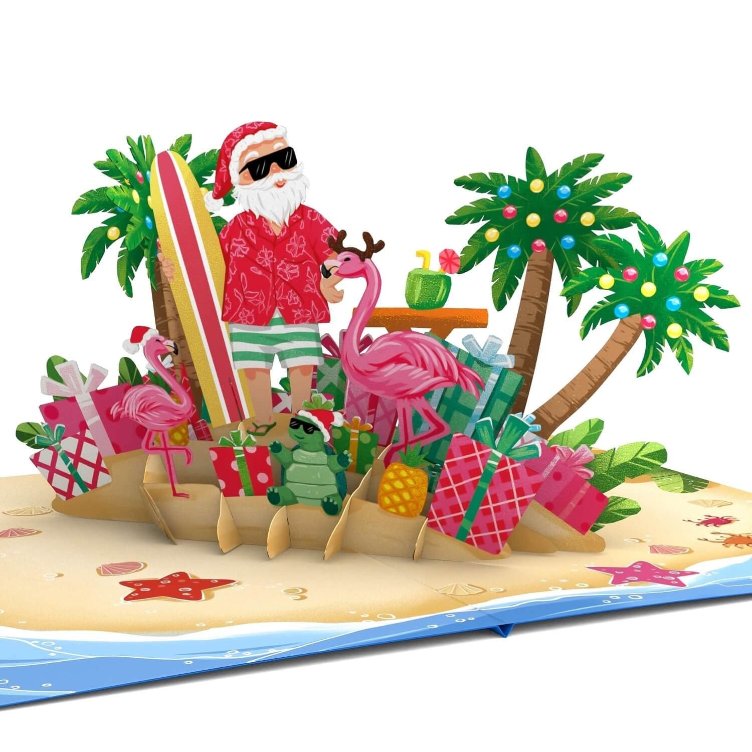 papercrush® 3D Pop-Up Christmas Card Santa on the Beach - Funny Christmas Card for Men (Boyfriend, Dad, Uncle, Son), Teens and Kids (Boy & Girl), Humorous Holiday Voucher for Vacation, Cash Gift Card