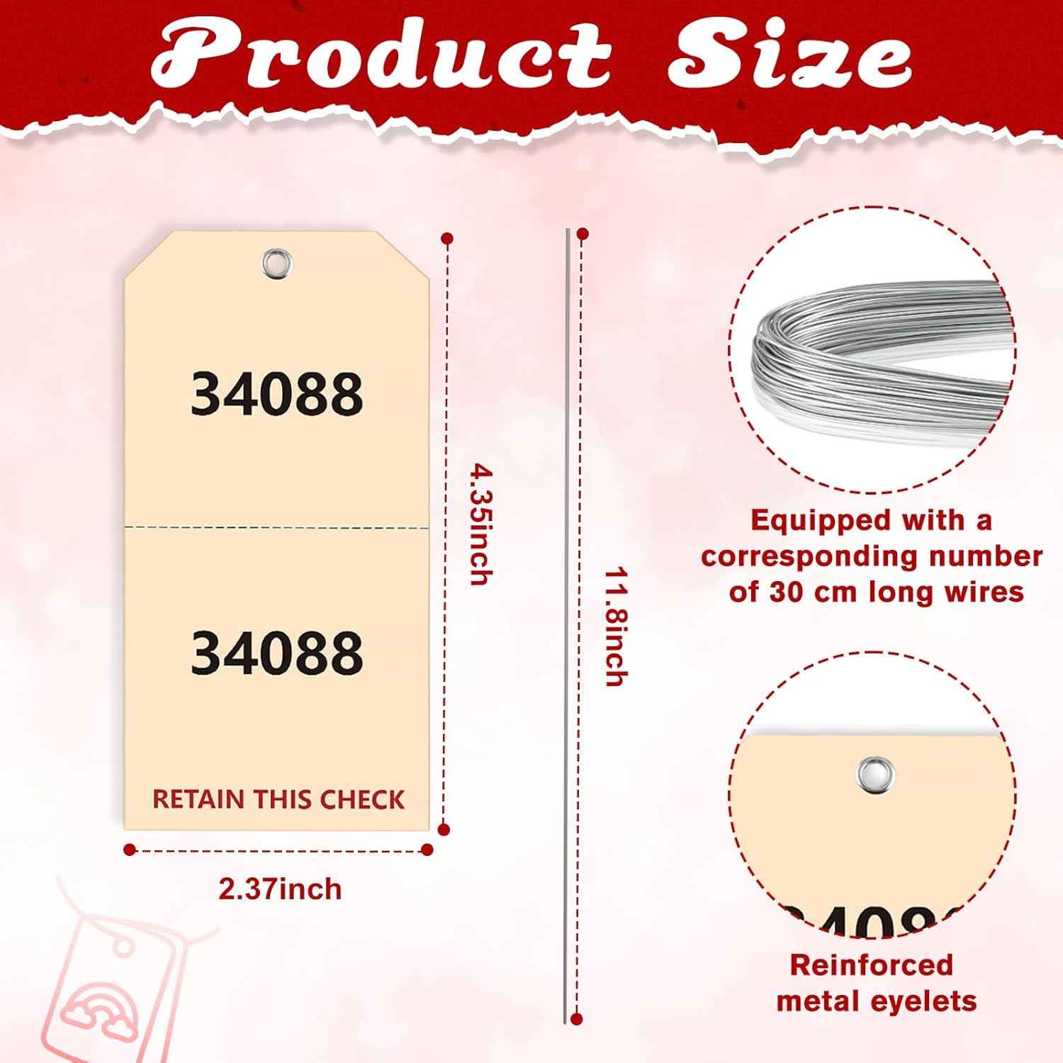 500 Pack Duplicate Auto Park Tags 2 3/8 x 4 3/4 inch with Wire Coat Check Tags for Car Permits Repair Coat Check Tickets Duplicate Consecutively Numbered 230g/㎡ Paper Luggage (500)