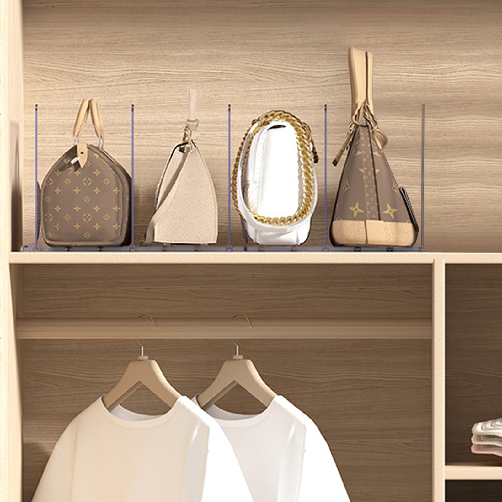 MOUYAT Organizer per borse, divisori regolabili in acrilico, organizer trasparente per borse, per camera da letto, cucina, armadi
