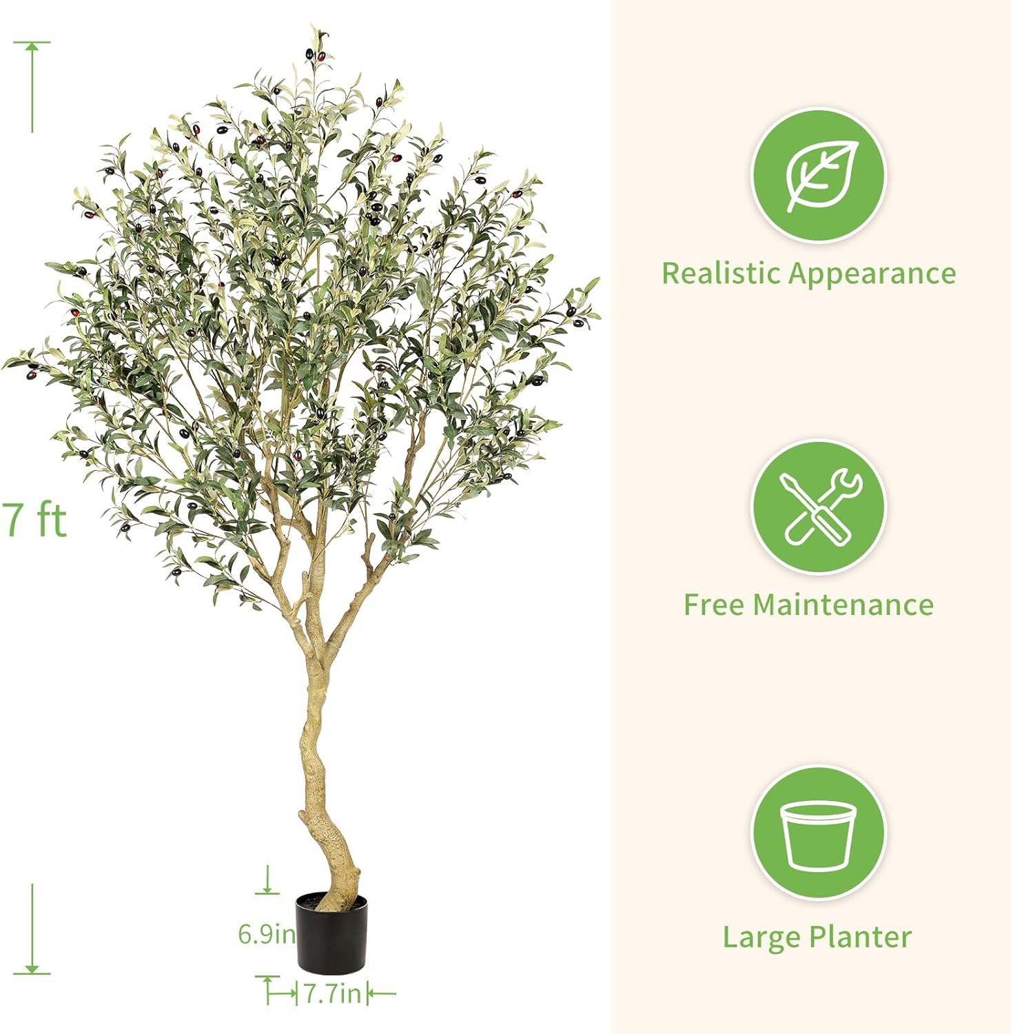 Realead 7FT Olive Trees Artificial Indoor - Tall Faux Olive Tree 7 Feet with Realistic Leaves and Natural Wood Trunk - Potted Fake Olive Tree for Modern Home Office Living Room Floor Decor Indoor - Image 3