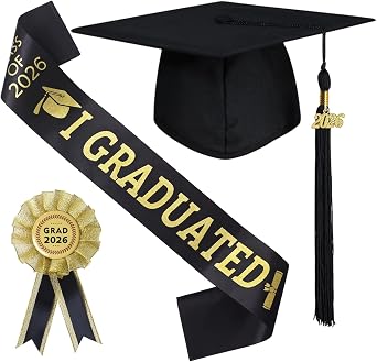 Graduation Cap with 2026 Tassel Class of 2026 Graduation Sash and Graduation Rosette Pin for High School University College Ceremony Graduation Party Decoration Supplies