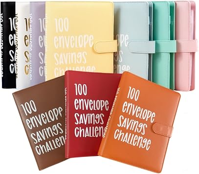 CHNLML 100 Envelope Challenge Binder, Easy and Fun Way to Save $5,050, Purple Savings Binder with Cash Envelopes