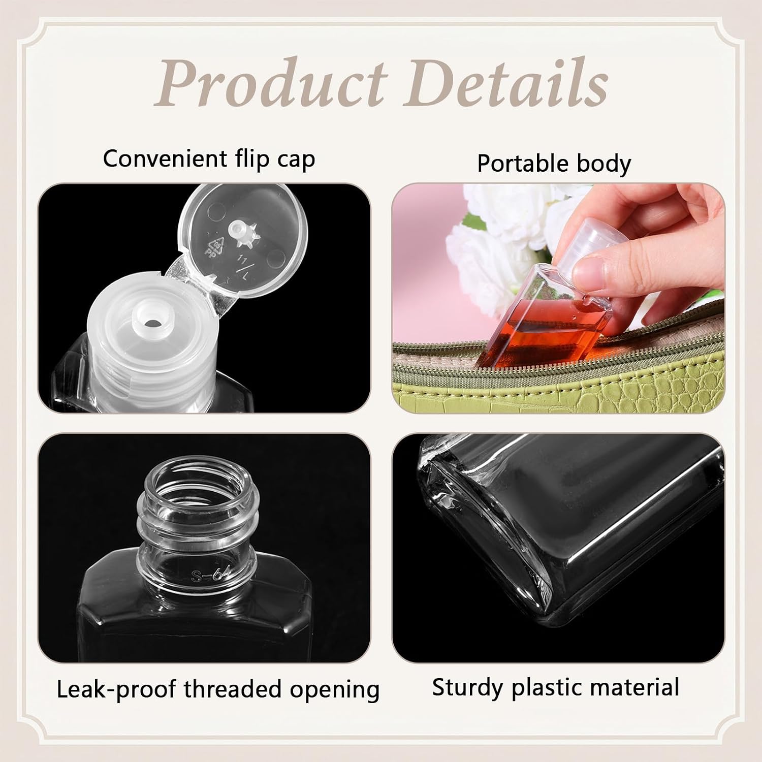 100 Pcs 1oz Travel Plastic Bottles, Clear Empty Travel Bottles, Flip Cap Empty Refillable Toiletry Bottle Portable Small Squeeze Sample Container for Shower Gel Face Creams Body Lotions
