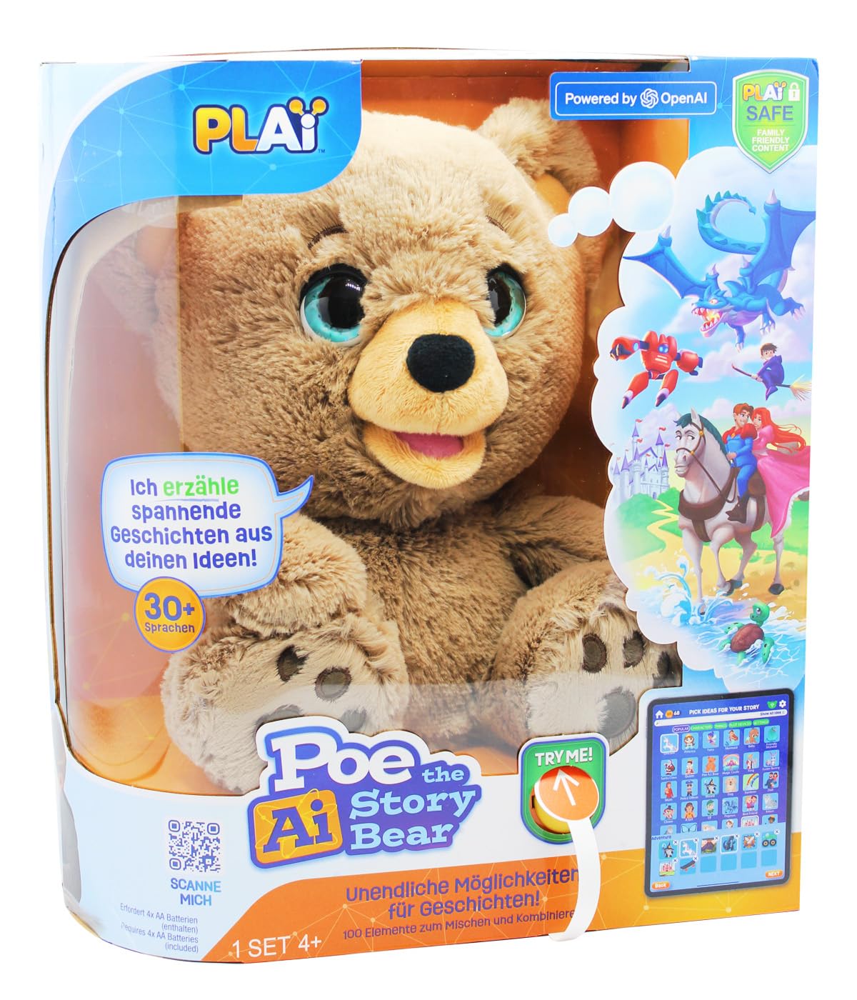 Joy Toy - Poe The AI Story Bear - Poe Raccontastorie, orsetto peluche interattivo con tecnologia IA e ChatGPT