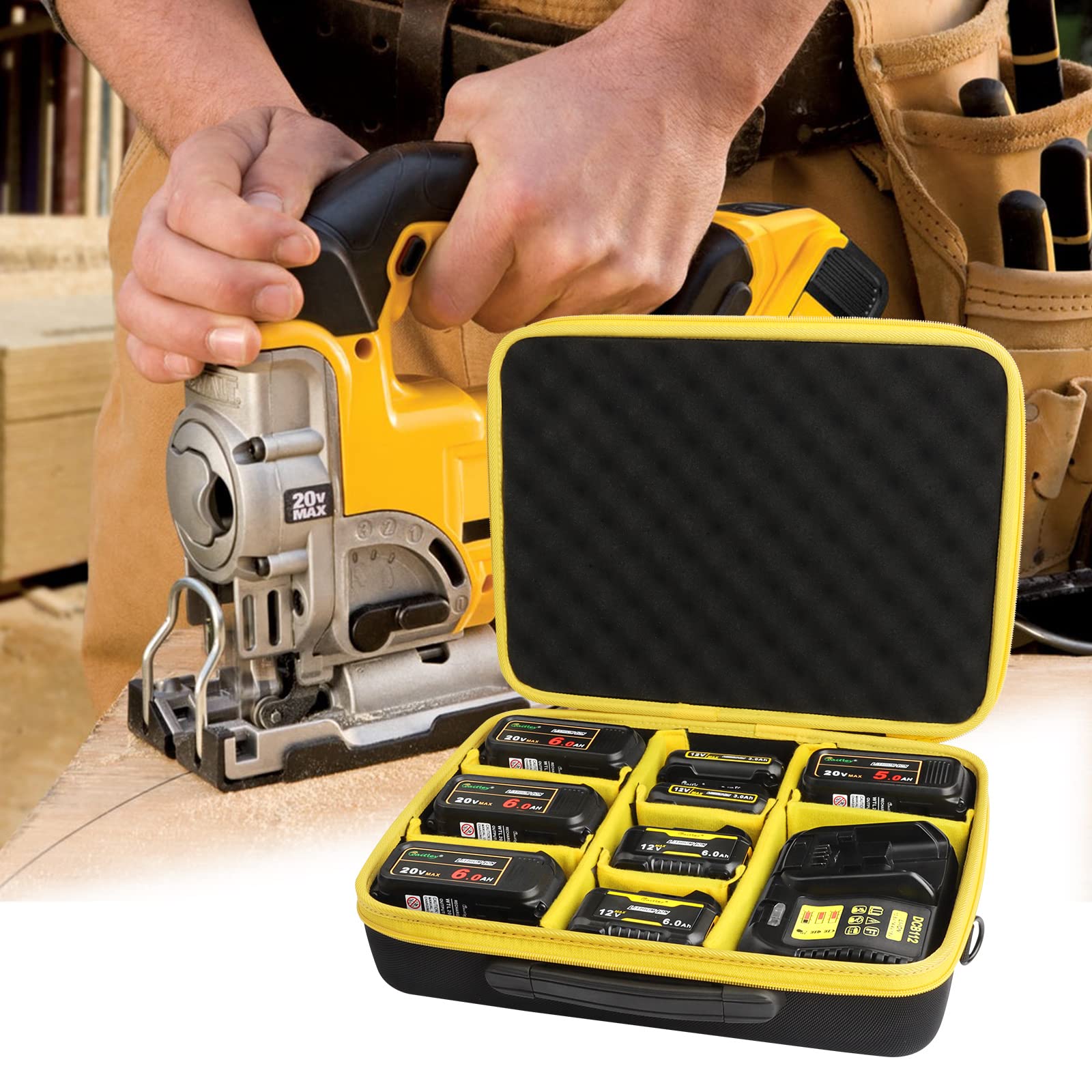 Custodia per batteria extra large | Adatto per batteria e caricabatterie Dewalt 20 V, 60 V, 12 V, 18 V, max batterie per attrezzi (solo borsa)