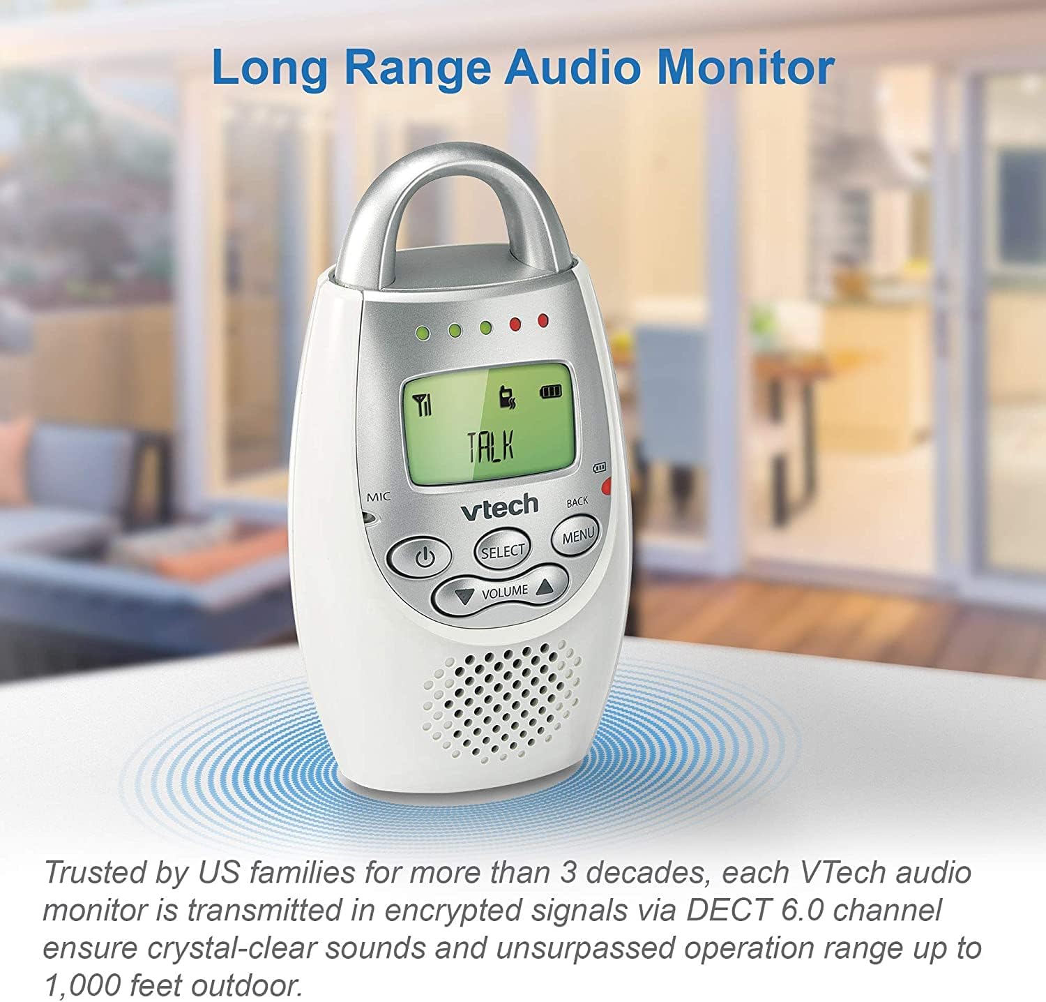 VTech DM221 Audio Baby Monitor with up to 1,000 ft of Range, Vibrating Sound-Alert, Talk Back Intercom & Night Light Loop (Renewed)