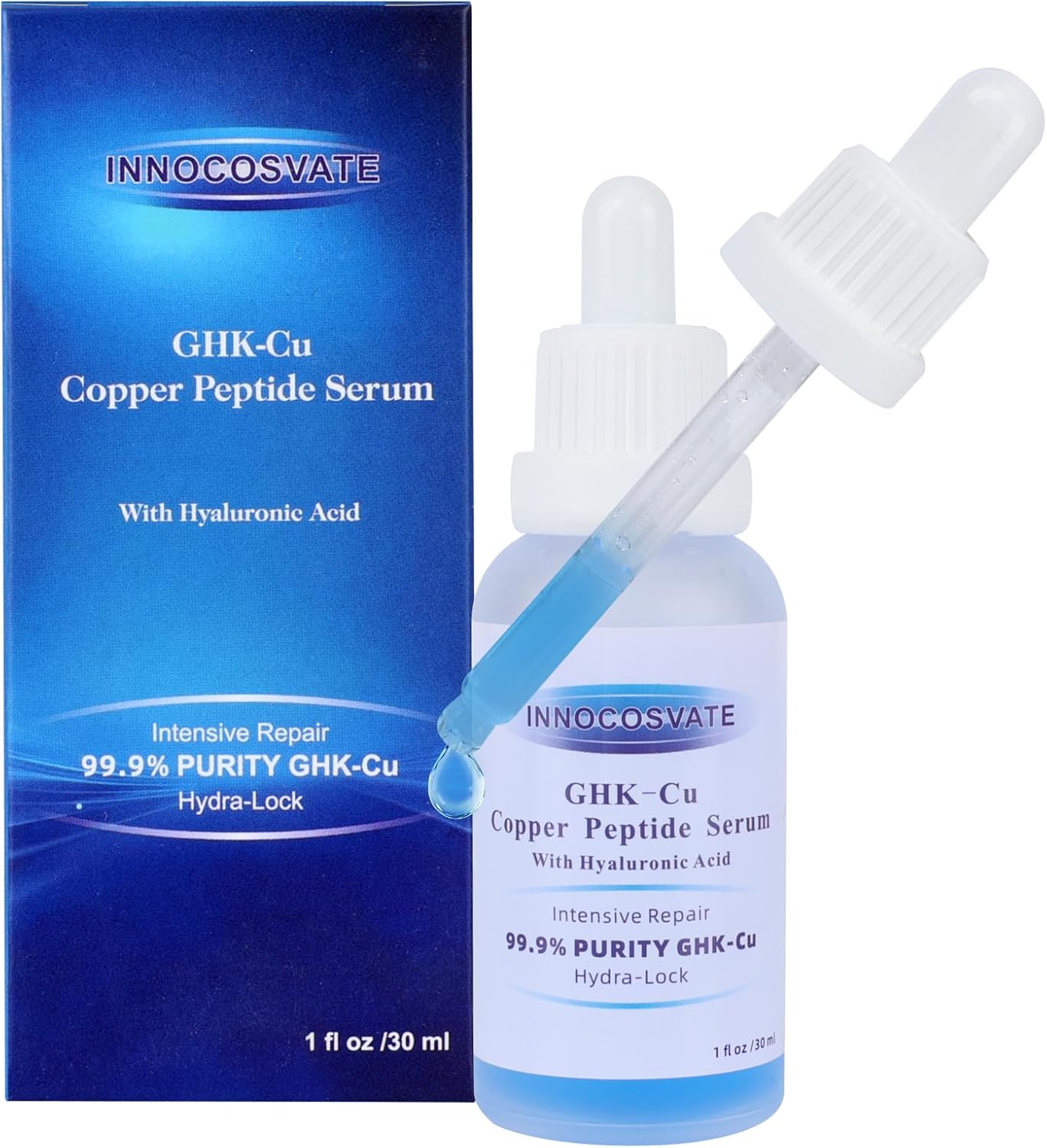 GHK-Cu Peptide Serum for Face with Copper Peptides & Hyaluronic Acid - Anti-Aging & Intense Hydration Formula, Repairs & Plumps Skin (1 oz)