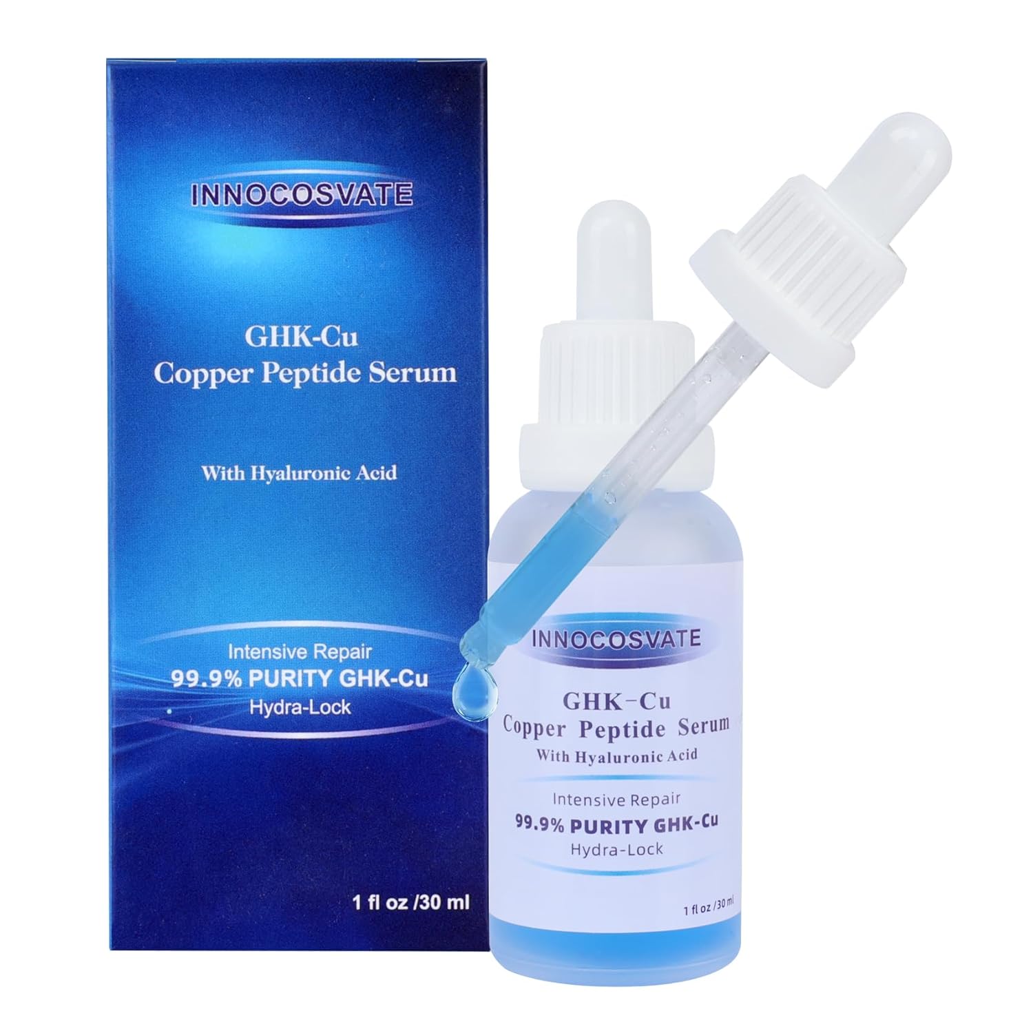 GHK-Cu Peptide Serum for Face with Copper Peptides & Hyaluronic Acid - Anti-Aging & Intense Hydration Formula, Repairs & Plumps Skin (1 oz)