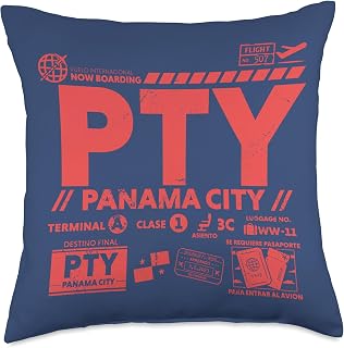Now Boarding Air Travel Vacation Tees Vintage Panama City PTY Airport Code Travel Day Retro Tag Throw Pillow, 18x18, Multicolor