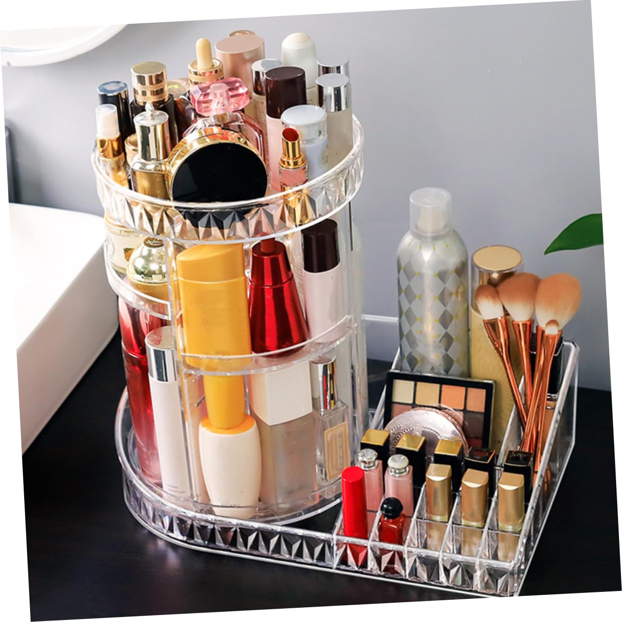 WOONEKY drehbare Stabile aus Fächern mit Ps Kosmetikaufbewahrungsbox Schminkbox für Lippenstifte und Pflegeprodukte dem Schminktisch