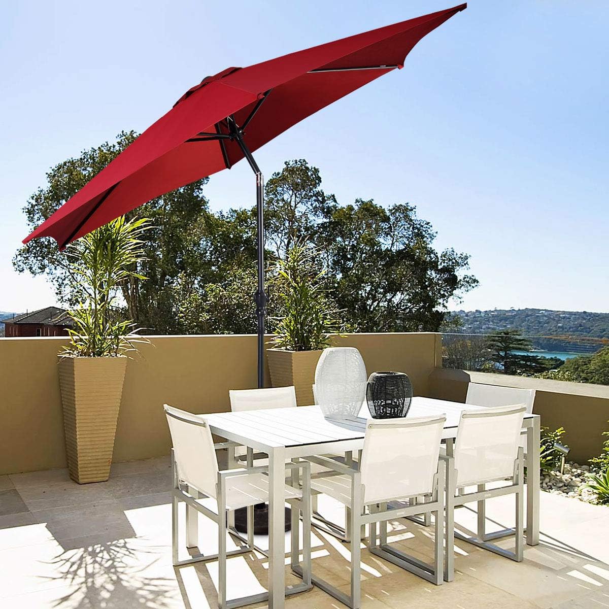 Giantex 9ft Patio Umbrella Outdoor, Market Table Umbrella w/Push Button Tilt and Crank, 180G Polyester Fabric and Sturdy Ribs, Sun Canopy Umbrellas for Patio Garden Beach Deck Pool