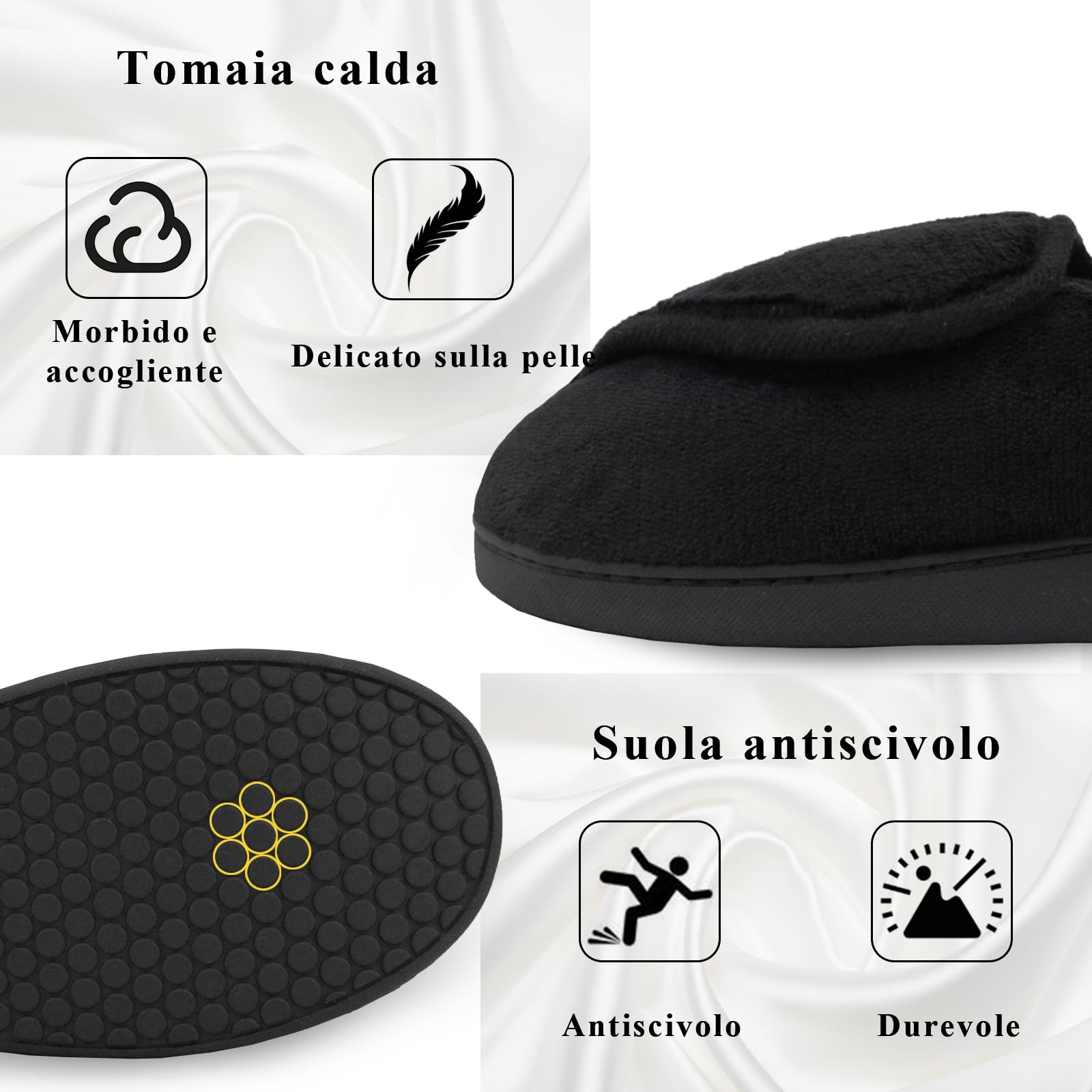 Git-up Pantofole per Diabetici in Memory Foam per Artrite da Donna, Edema, Scarpe da Casa Chiuse Comode e Regolabili