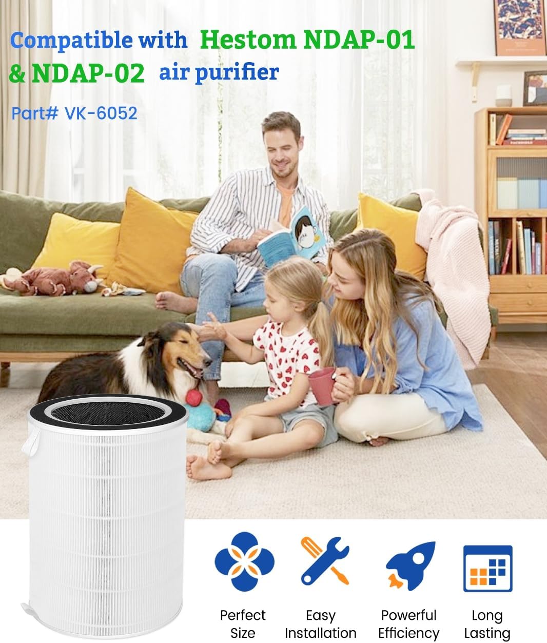 NDAP-01 NDAP-02 Replacement Filter Compatible with Hestom HEPA Air Purifiers, True HEPA Activated Carbon Filter, Compare to Part # VK-6052 - Image 5