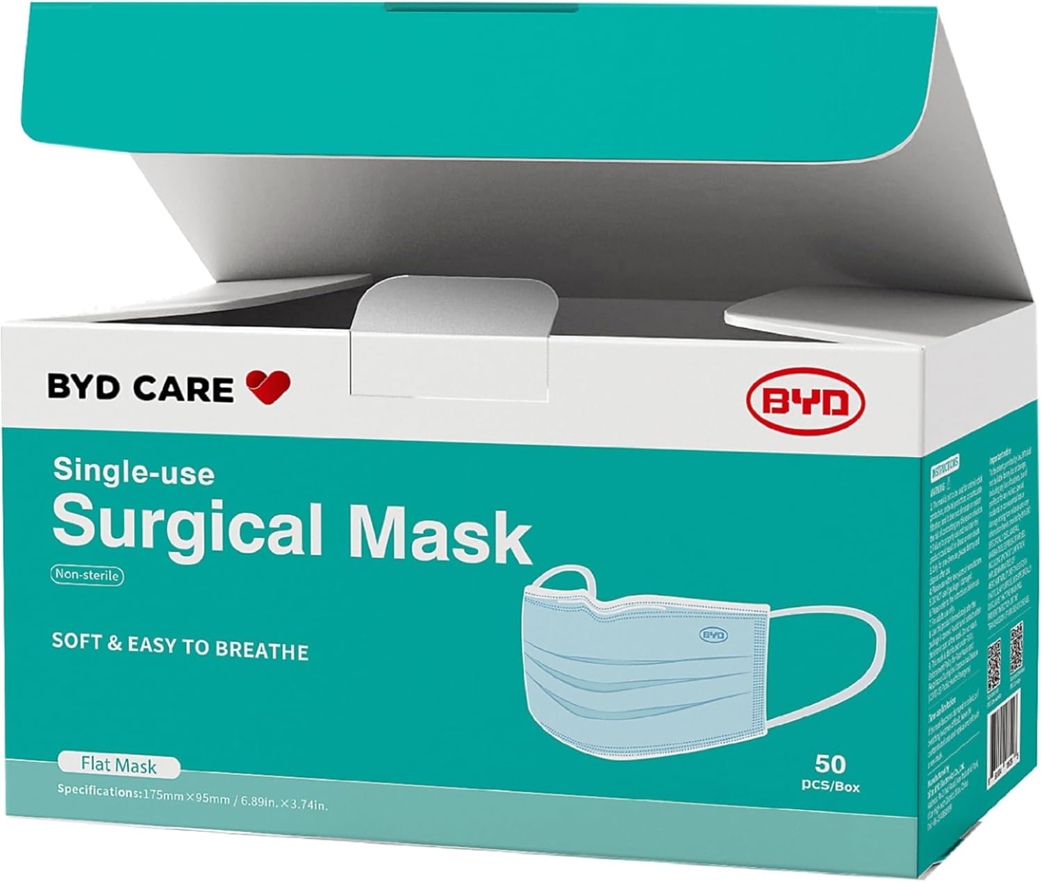 BYD Masks ASTM Level 3 Blue Disposable Single Use 3-Ply Face Masks 300PCS(6-Box),High Filtration Ventilation,Adjustable Metal Nose Wire,Plus 18 Pack White Air Queen Nano Fiber Filter Mouth Cover