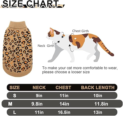 Mihachi Winter Warm Cat Sweater Turtleneck Puppy Pets Sweater Knit Vest Fashion Leopard for Cats Puppy Small Animals Pink Small(Yellow,M)