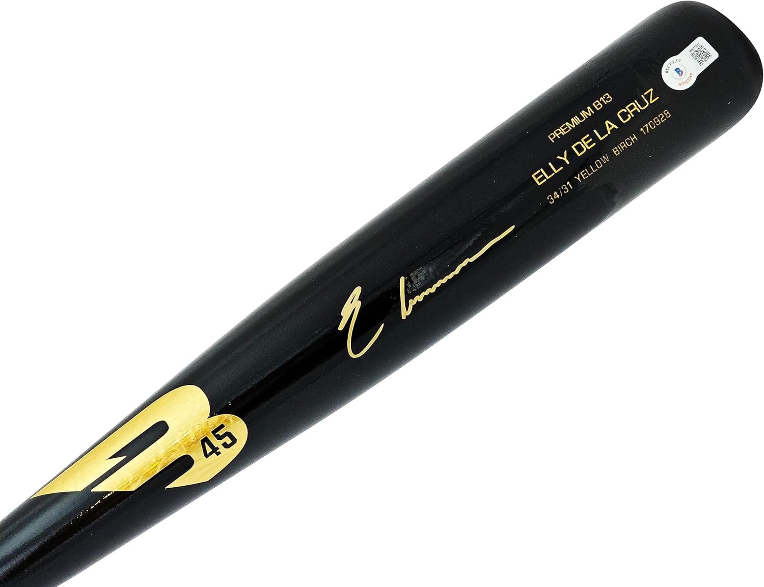 Elly De La Cruz Autographed Black Player Model Bat Reds Beckett BAS Witness