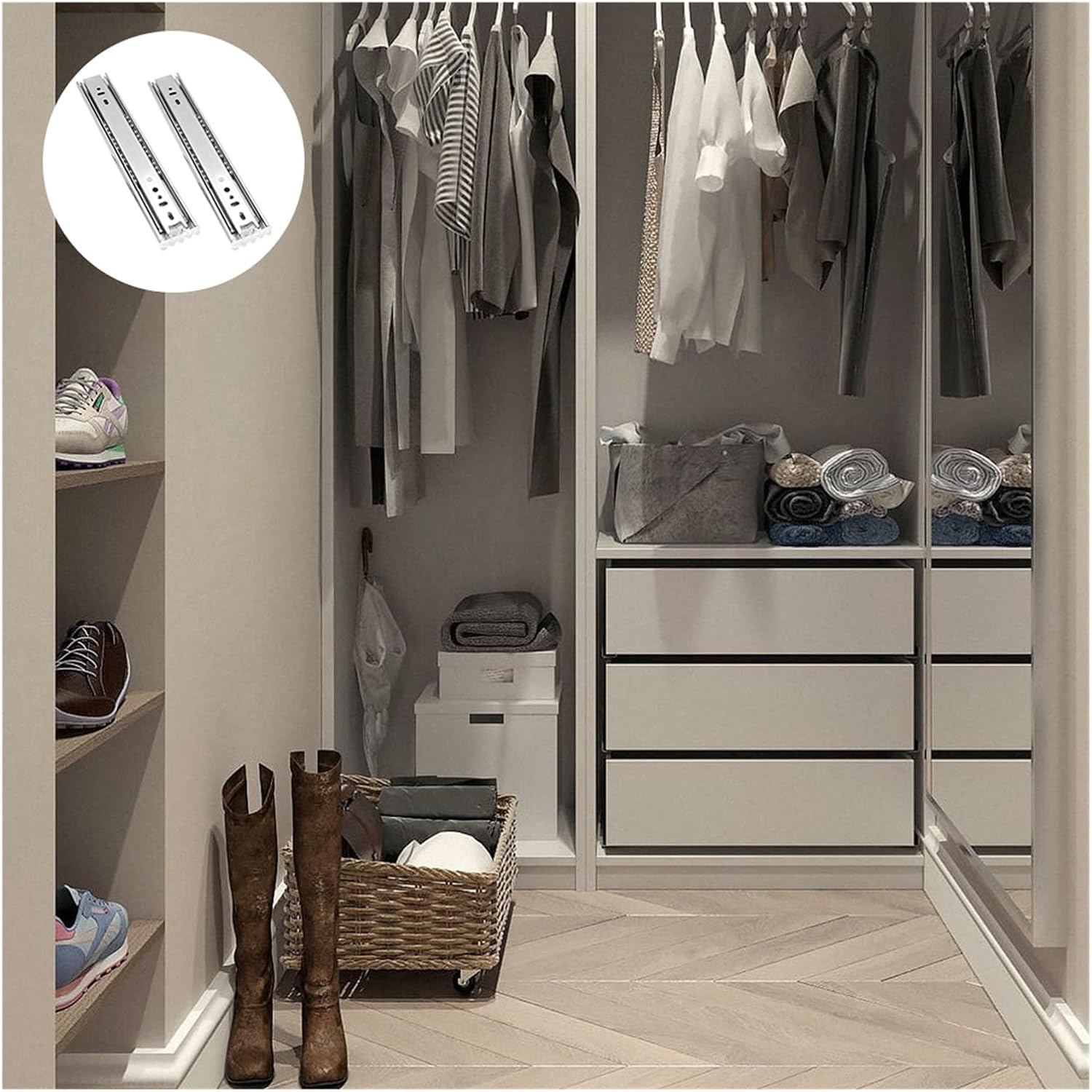 Heavy Duty Drawer Slides Stainless Steel Slide Rail Drawer Slides Closet Extension Solid Ball Bearings Damping Buffer Self Close