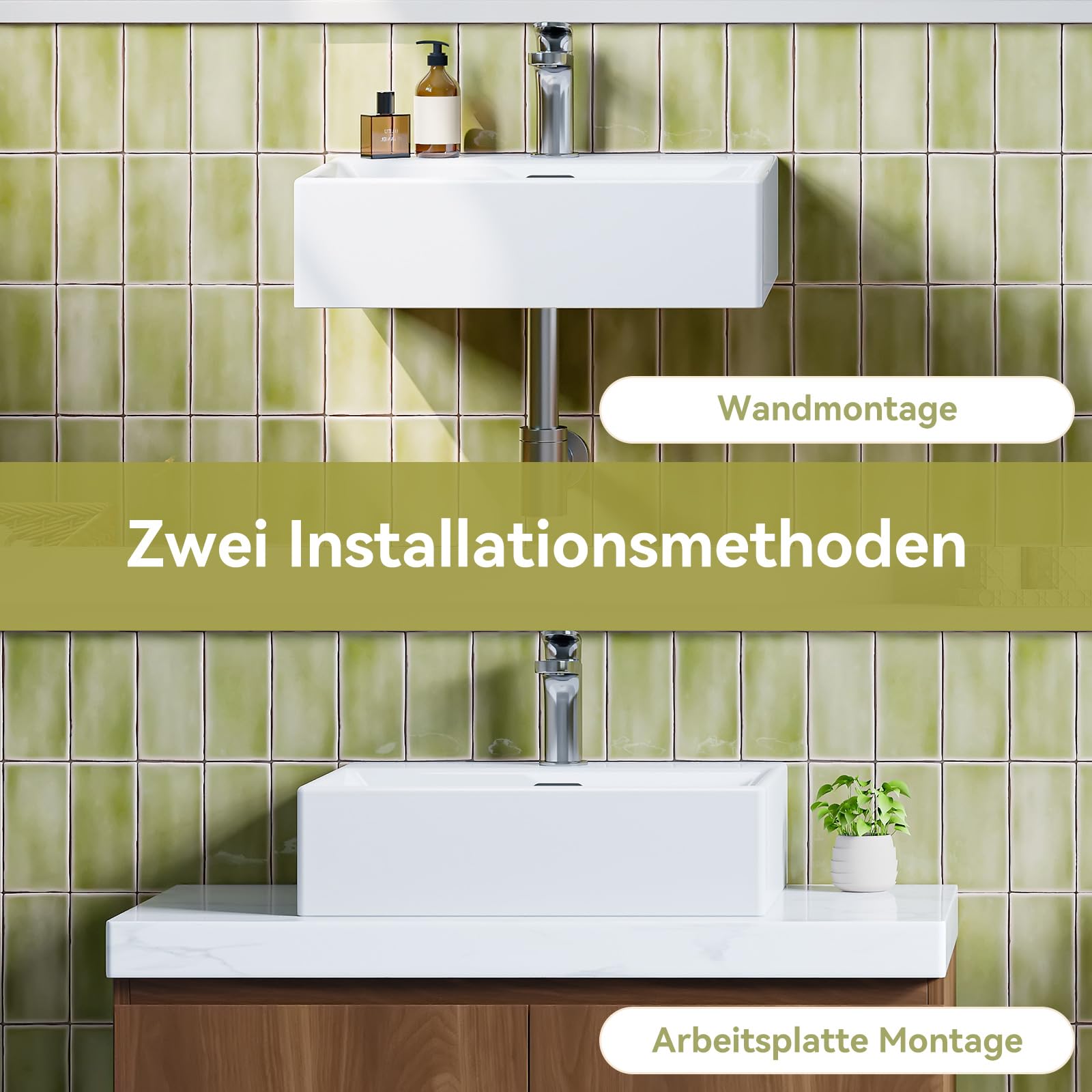 Lavabo in ceramica – Lavabo angolare – Lavabo da appoggio per gli ospiti – Lavabo sospeso con rivestimento nano effetto loto, troppopieno – bianco – 50,5 x 42 x 14 cm