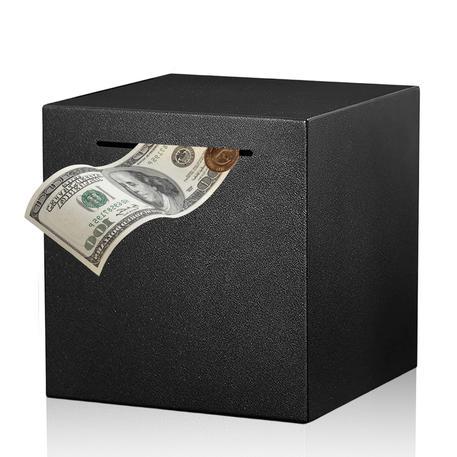 Xhnkeg Black Piggy Bank For Adults, 12×12×12Cm Metal Savings Box Coin Jar Metal Money Bank Modern Saving Boxes For Cash Saving Must Break To Open
