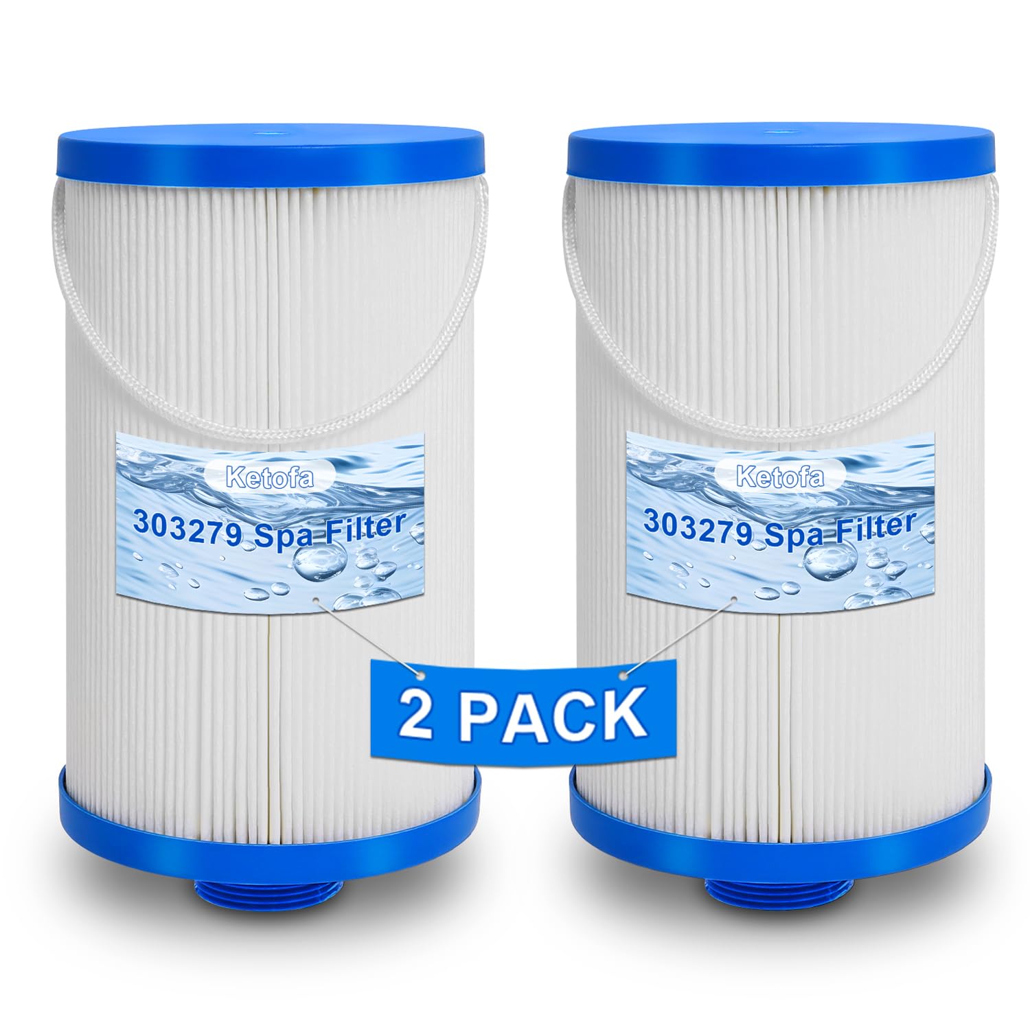 Ketofa FC-2402 Spa Filter Cartridge Replacement for Watkins 303279, PFF42TC-P4, 78460, SD-01322, 5CH-37, LSX1057 Free Flow and Lifesmart Hot Tub Filter, 1 1/2" MPT Finer Thread Spa Filter - 2 Packs