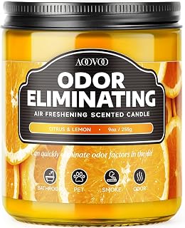 AOOVOO Citrus Lemon Odor Eliminating Soy Candle - Kills 95% Pet Smoke Food Smells Fast, Non-Toxic 9oz Jar, 50 Hour Burn