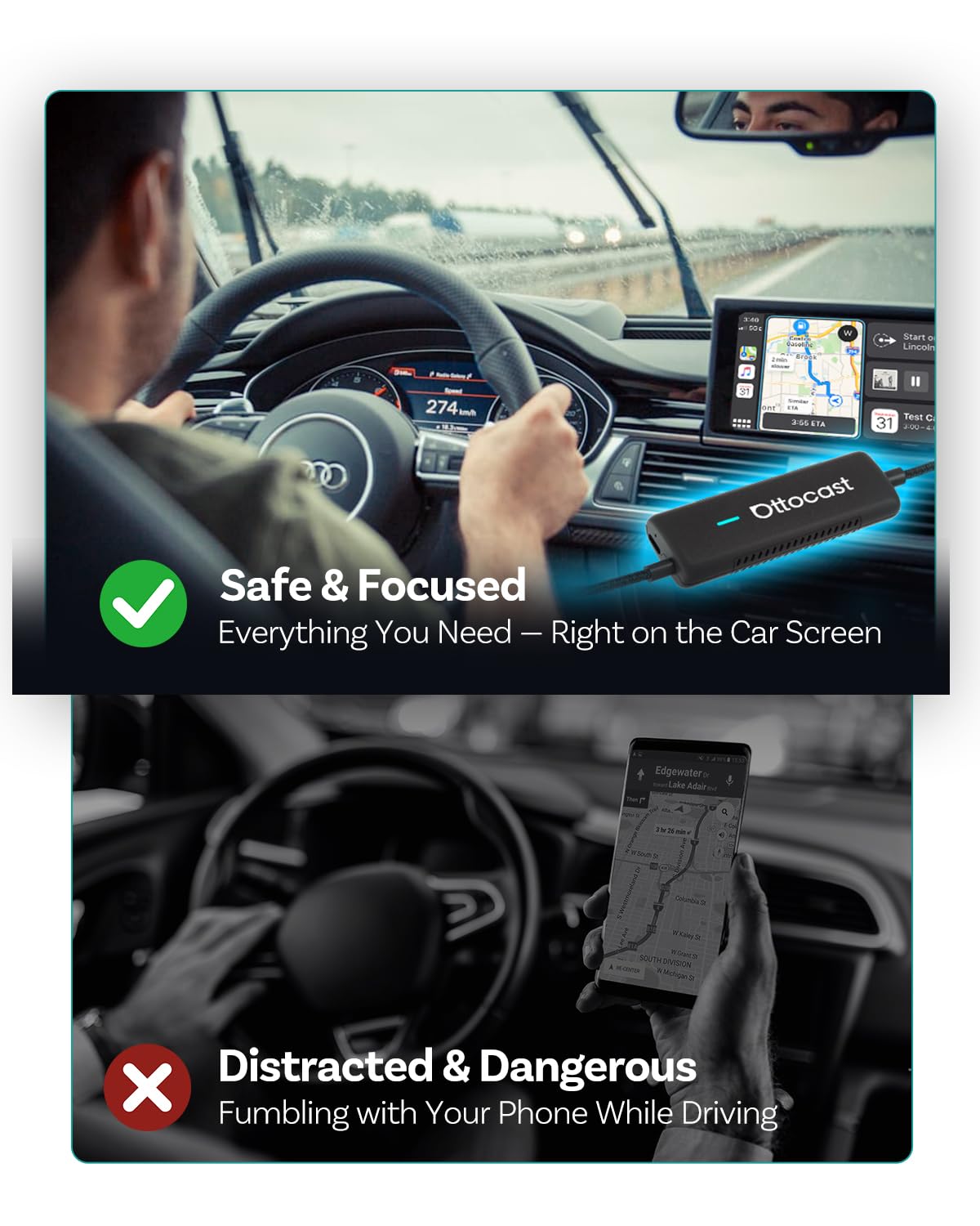 OTTOCAST Mirror Touch with Wireless Carplay Adapter, Mirror