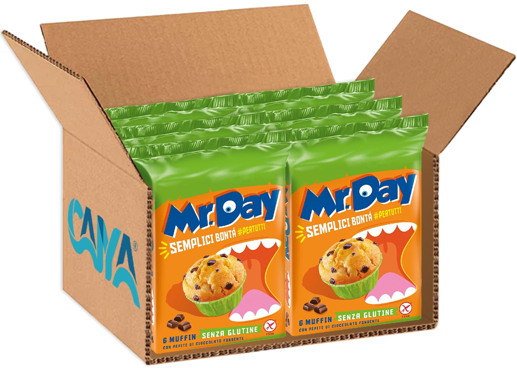 Mr. Day Muffin con Pepite di Cioccolato Fondente, Senza Glutine (Gluten Free) 252g [BOX da 6 Confezioni]