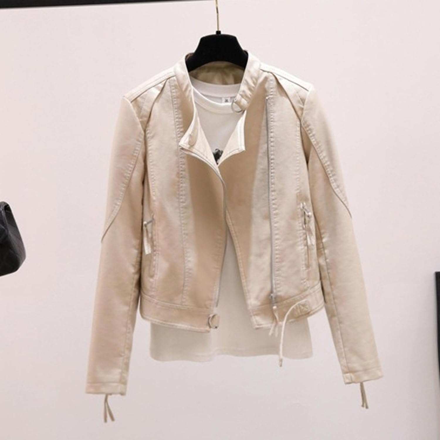 Women's Vintage Casual Spring Fall Coat Faux Leather Short Coat Jacket Zip Up Solid Slim Fit Outerwear
