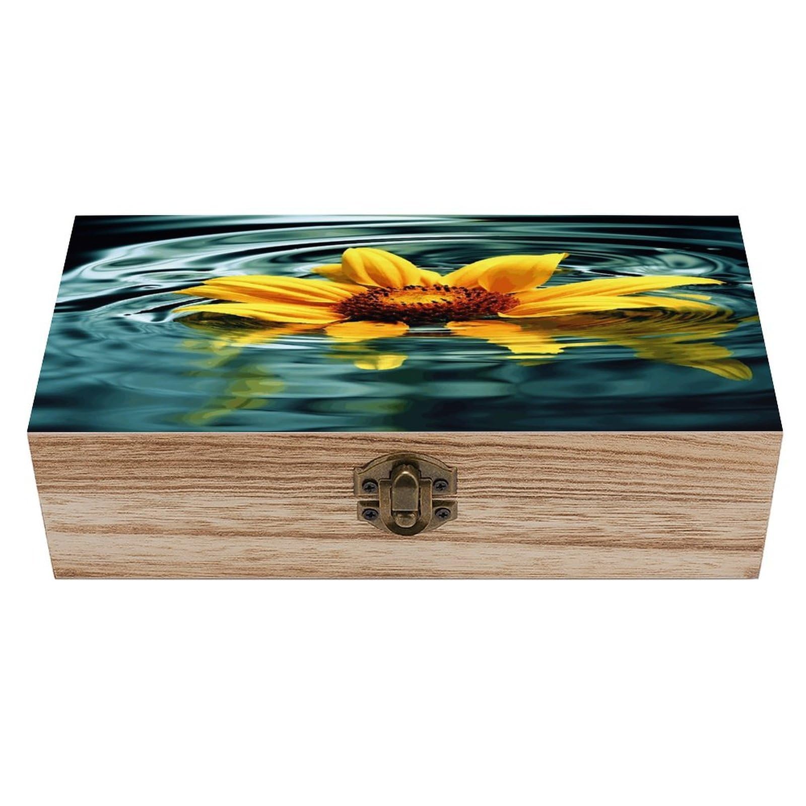 JTREHY Sunflower in Water Wooden Storage Box Exquisite Durable Wood Gift Case Sturdy Vintage Jewelry Wooden Chest for Art Hobbies Storage Keepsake Gift