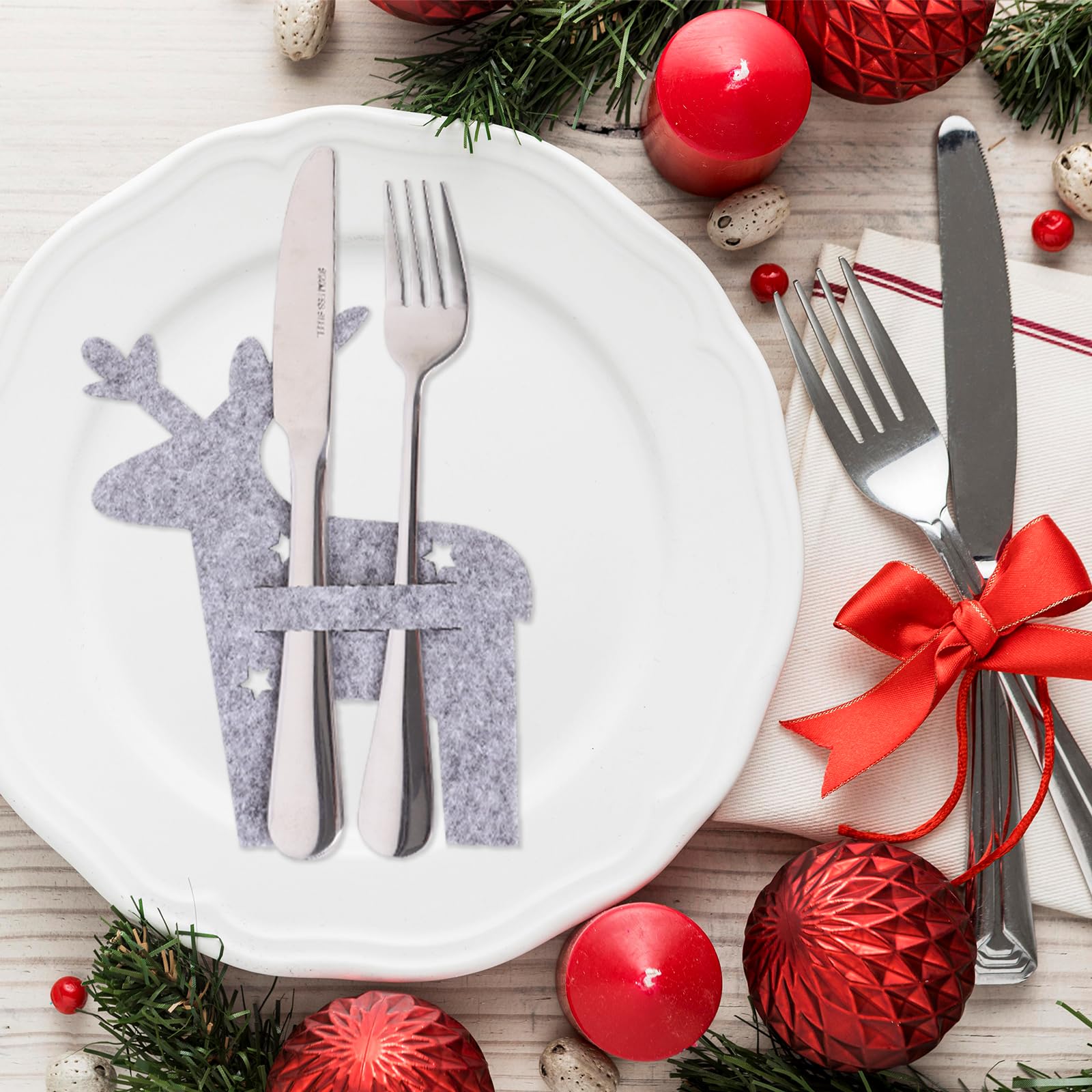 Portaposate in Feltro di Natale, 16 Pezzi Porta Posate da Tavola per Natale,Portaposate Albero