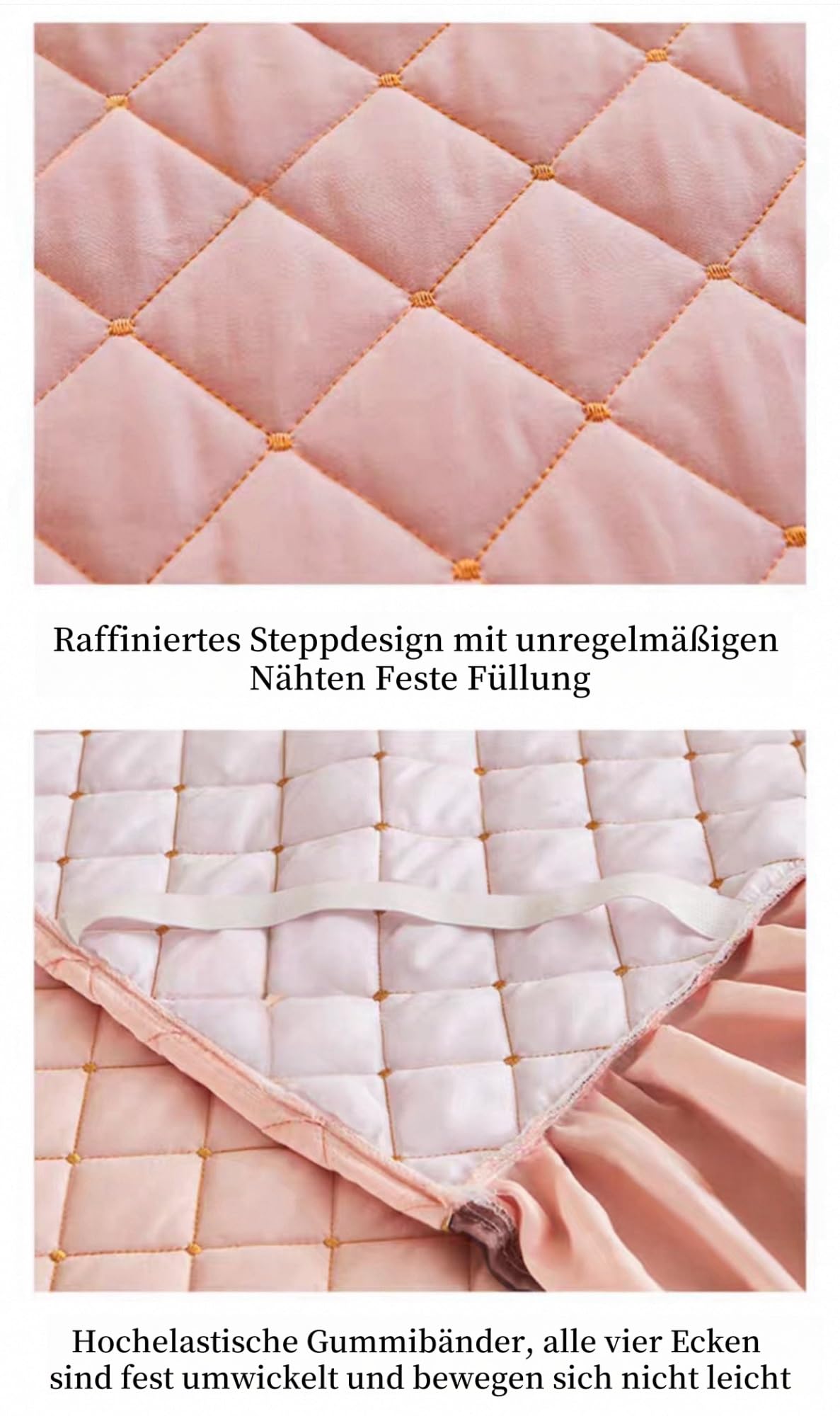 Einfarbig Bettrock Betthusse Gestepp Bettvolant Mit Spitze Gewaschene Baumwolle Weich rutschfest durch elastisches Band Maschinenwaschbar für 45cm Hohes Bett(A,150x200cm)