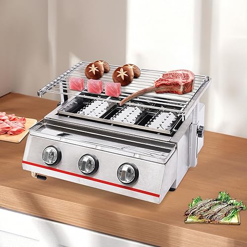 Miniatura 4 de KONKENIE 2800Pa Estufa de gas LPG comercial de acero inoxidable para exteriores, parrilla de mesa para exteriores, barbacoa, camping, fiesta,